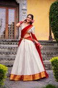 Mira White Color Poly Cotton Zari Weaving Half Saree Lehenga