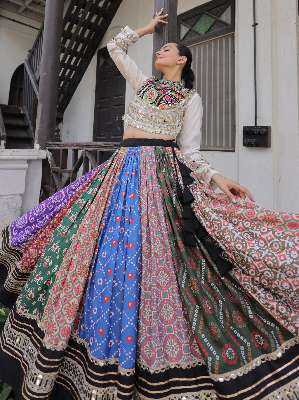 Multicolor cotton Gota Patti mirror work Gamthi embroidery lehenga choli