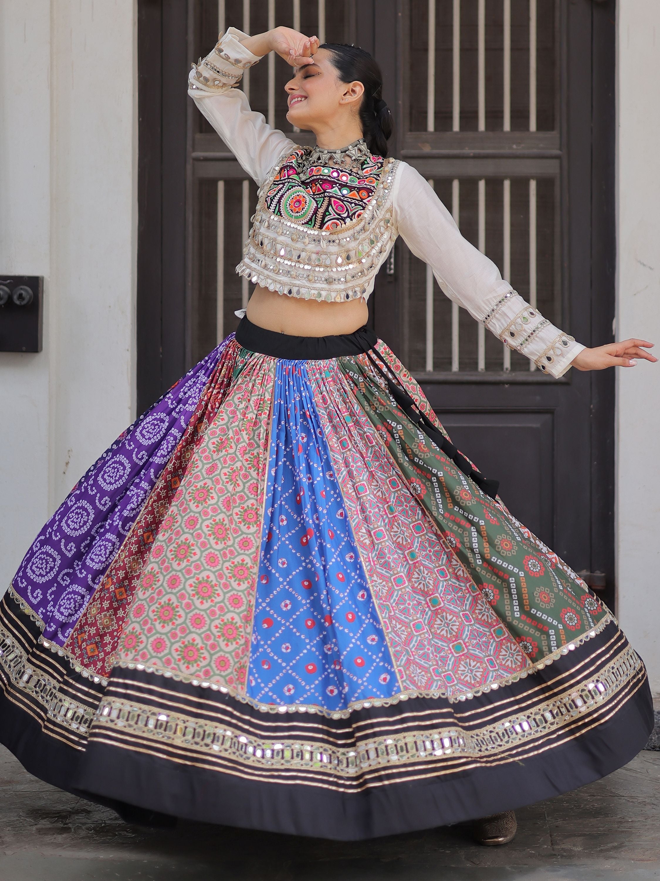 Multicolor cotton Gota Patti mirror work Gamthi embroidery lehenga choli