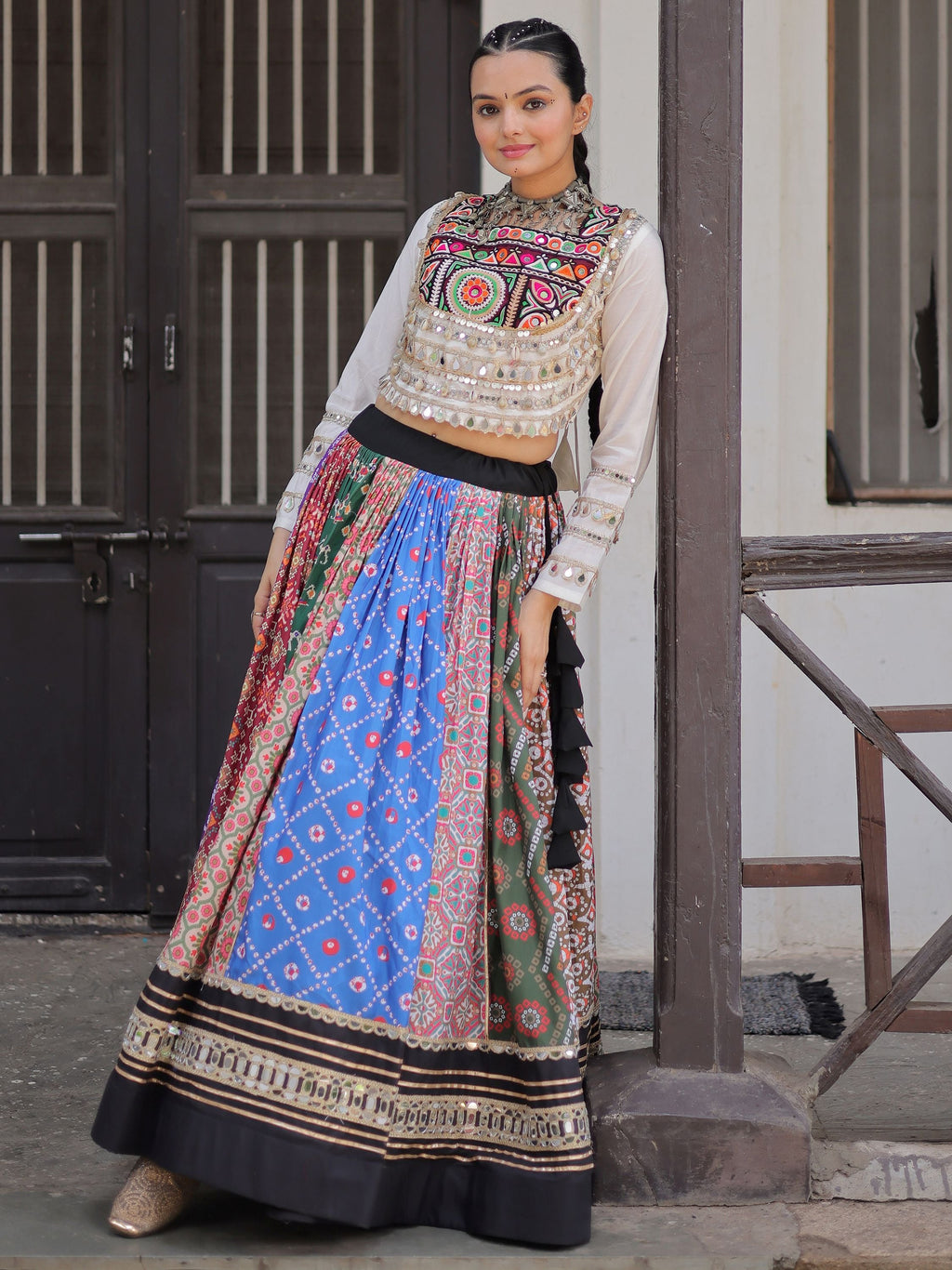 Multicolor cotton Gota Patti mirror work Gamthi embroidery lehenga choli
