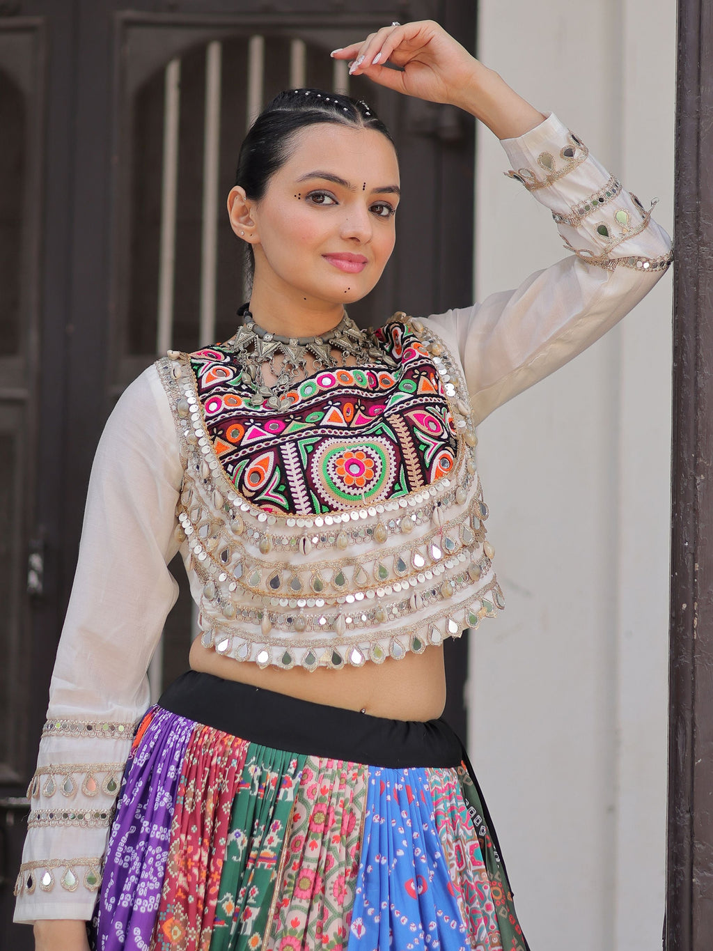 Multicolor cotton Gota Patti mirror work Gamthi embroidery lehenga choli