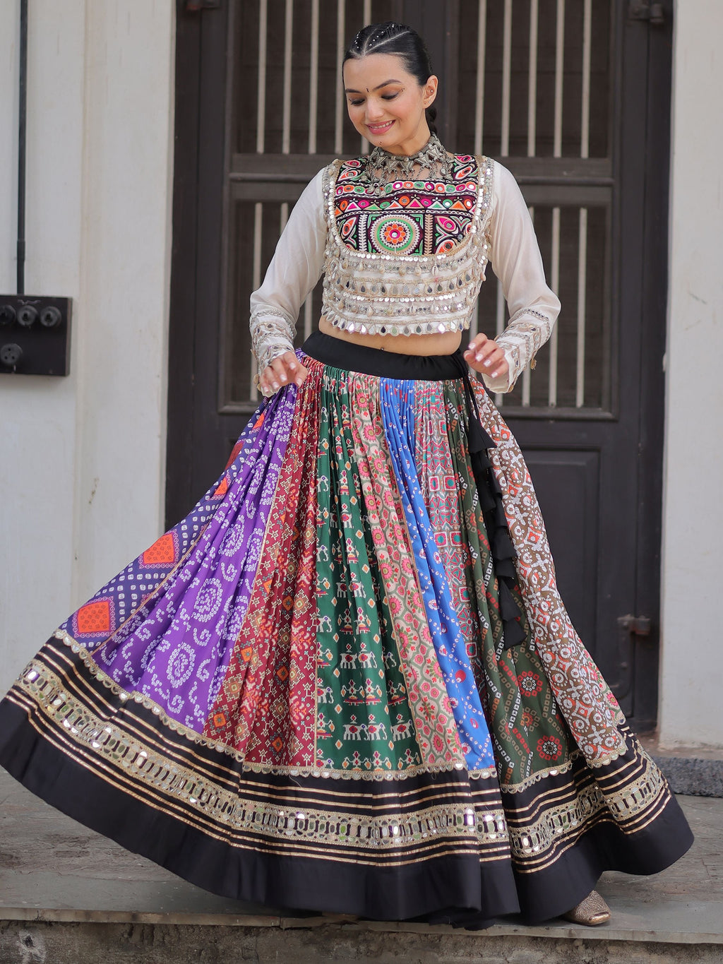 Multicolor cotton Gota Patti mirror work Gamthi embroidery lehenga choli