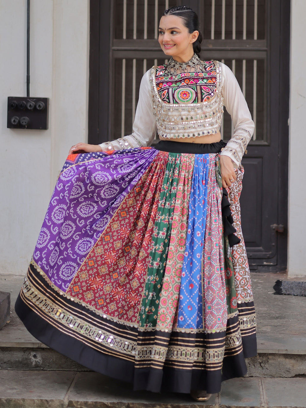 Multicolor cotton Gota Patti mirror work Gamthi embroidery lehenga choli