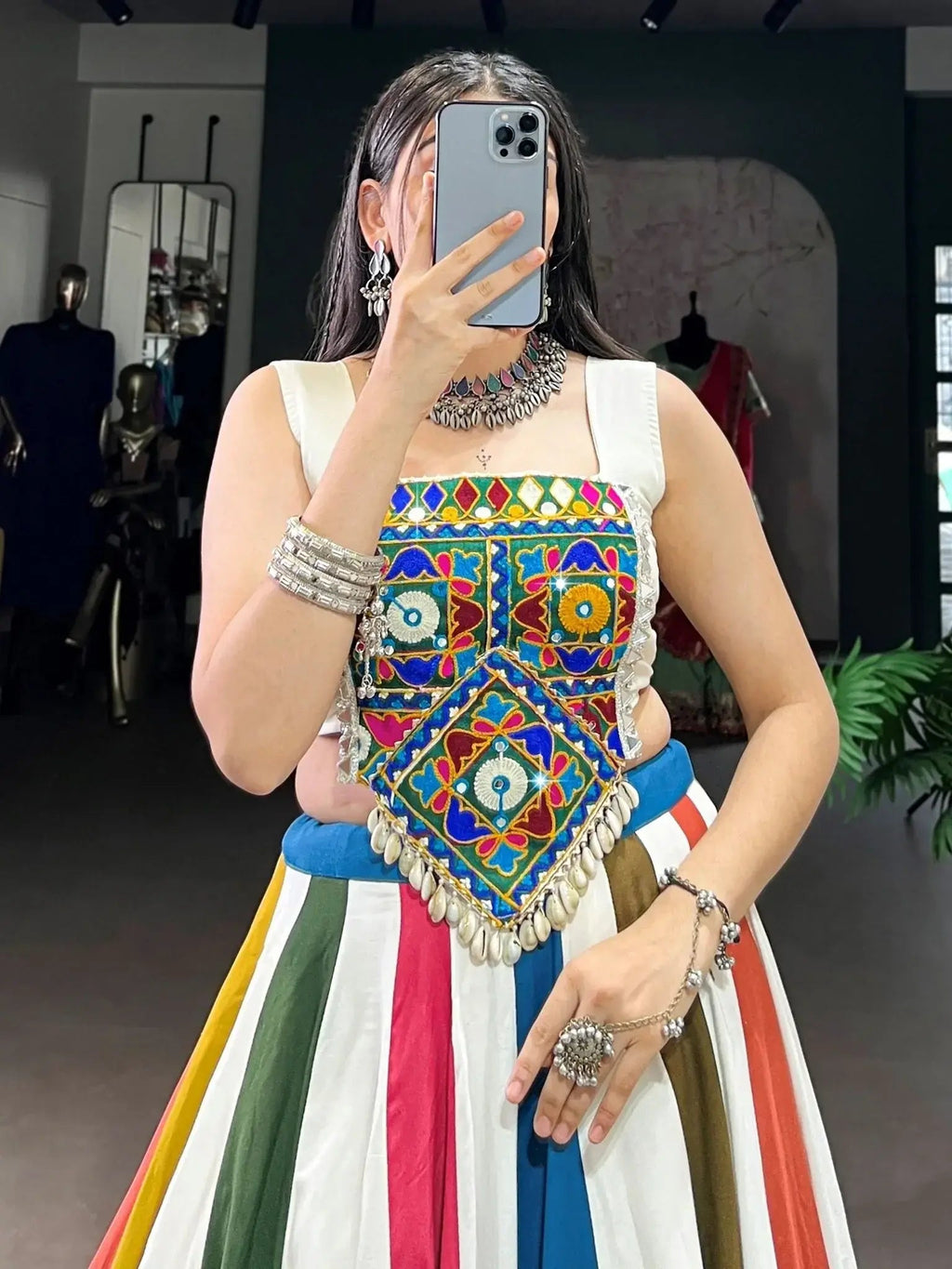Multicolor pure rayon Gota Patti lace and mirror Gamthi work lehenga choli