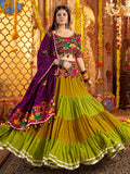 Multicolor viscose cotton mirror embroidery Navratri lehenga choli with belt