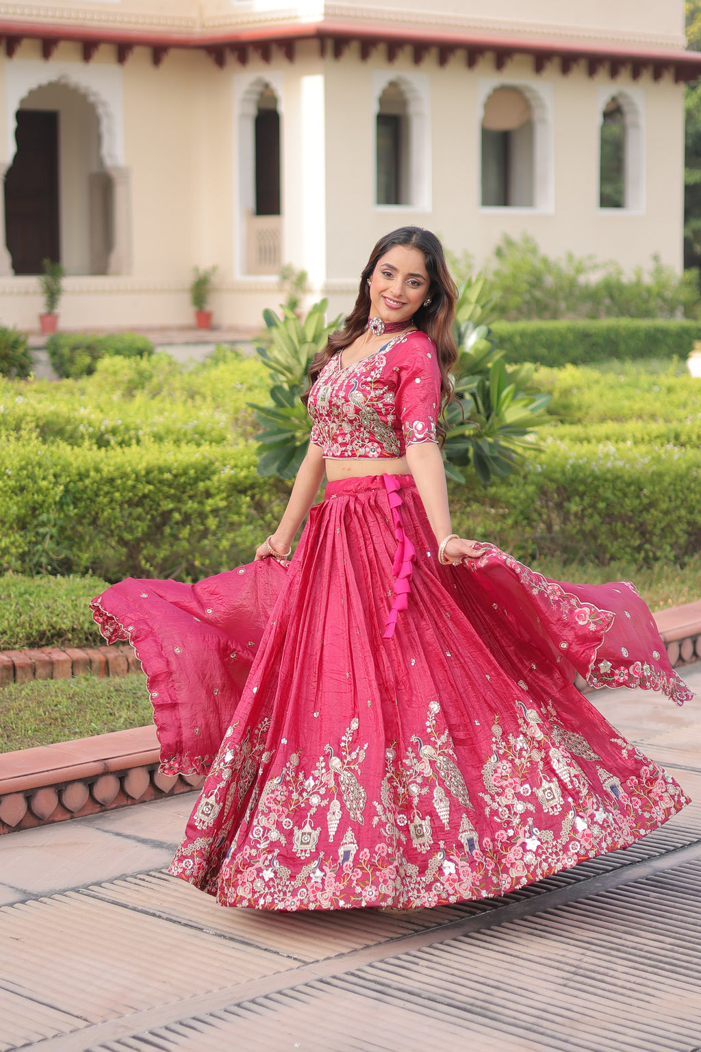 Navisha pink gold crush lehenga choli with sequins zari embroidery work