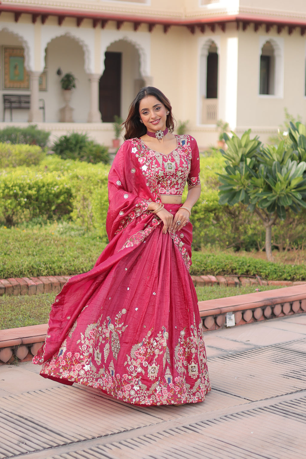 Navisha pink gold crush lehenga choli with sequins zari embroidery work