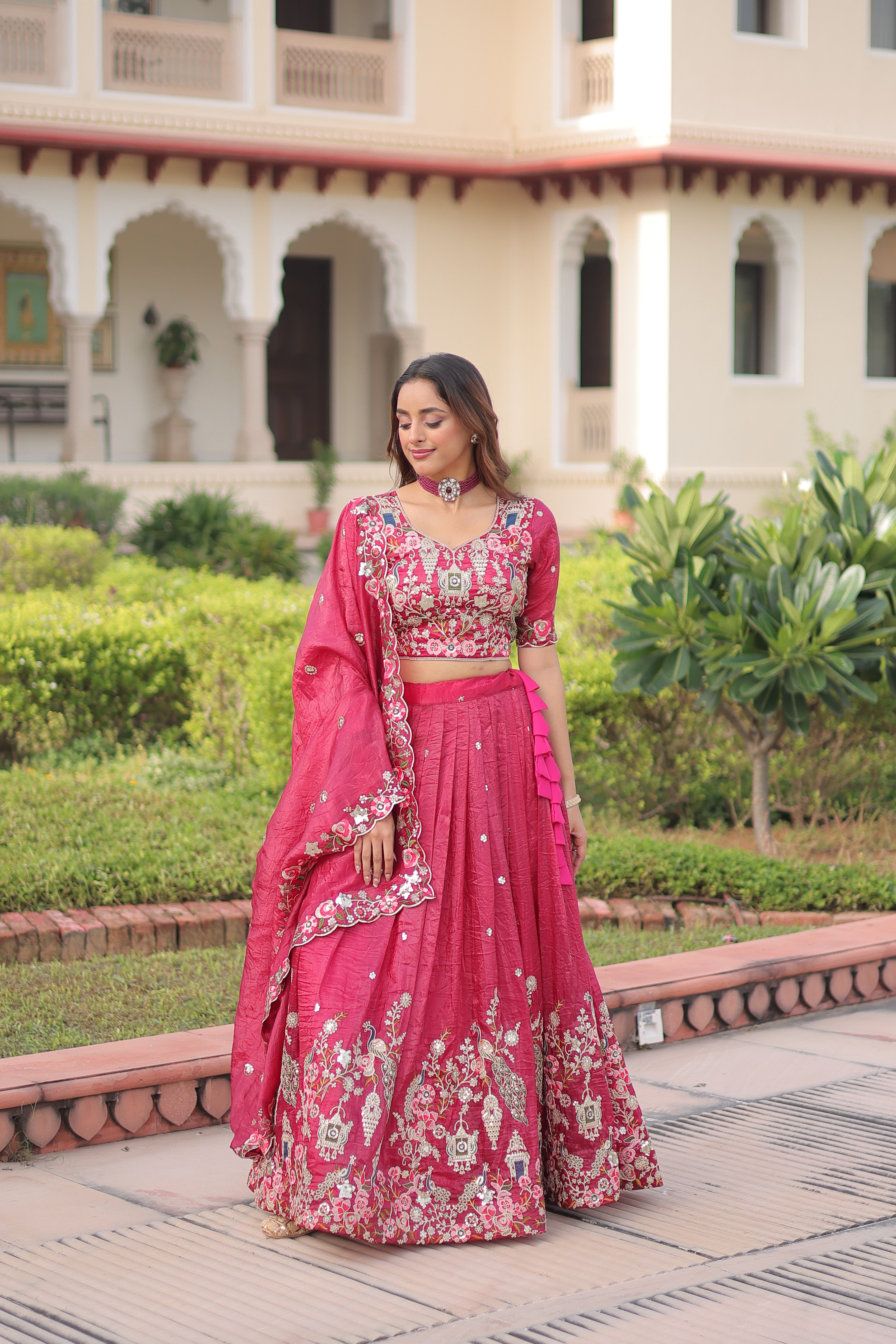 Navisha pink gold crush lehenga choli with sequins zari embroidery work