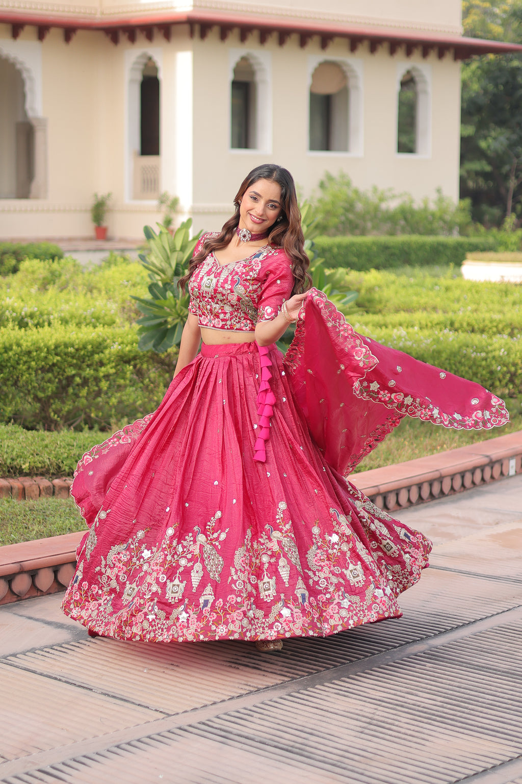 Navisha pink gold crush lehenga choli with sequins zari embroidery work