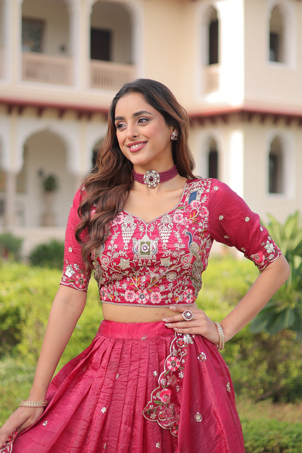 Navisha pink gold crush lehenga choli with sequins zari embroidery work