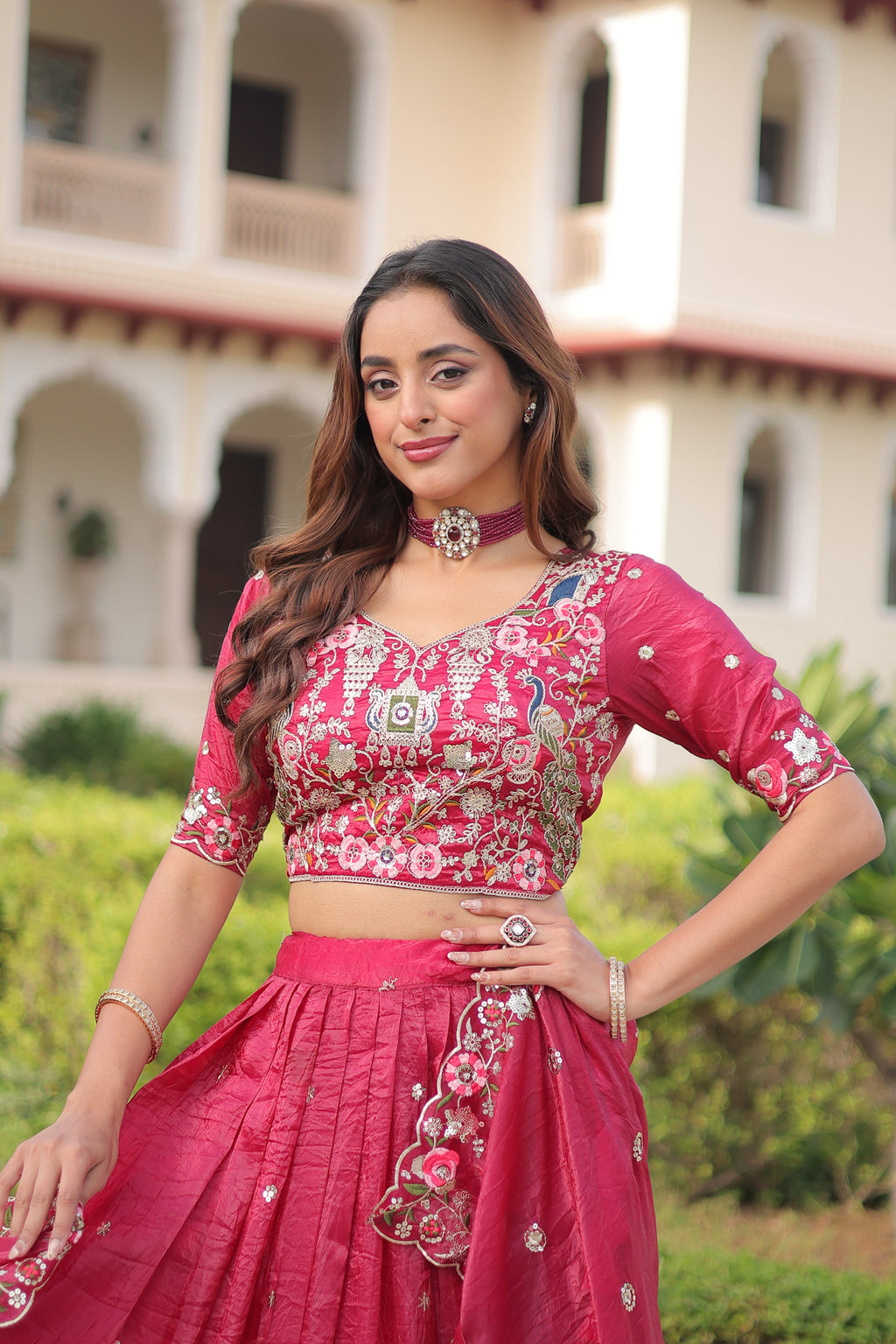 Navisha pink gold crush lehenga choli with sequins zari embroidery work
