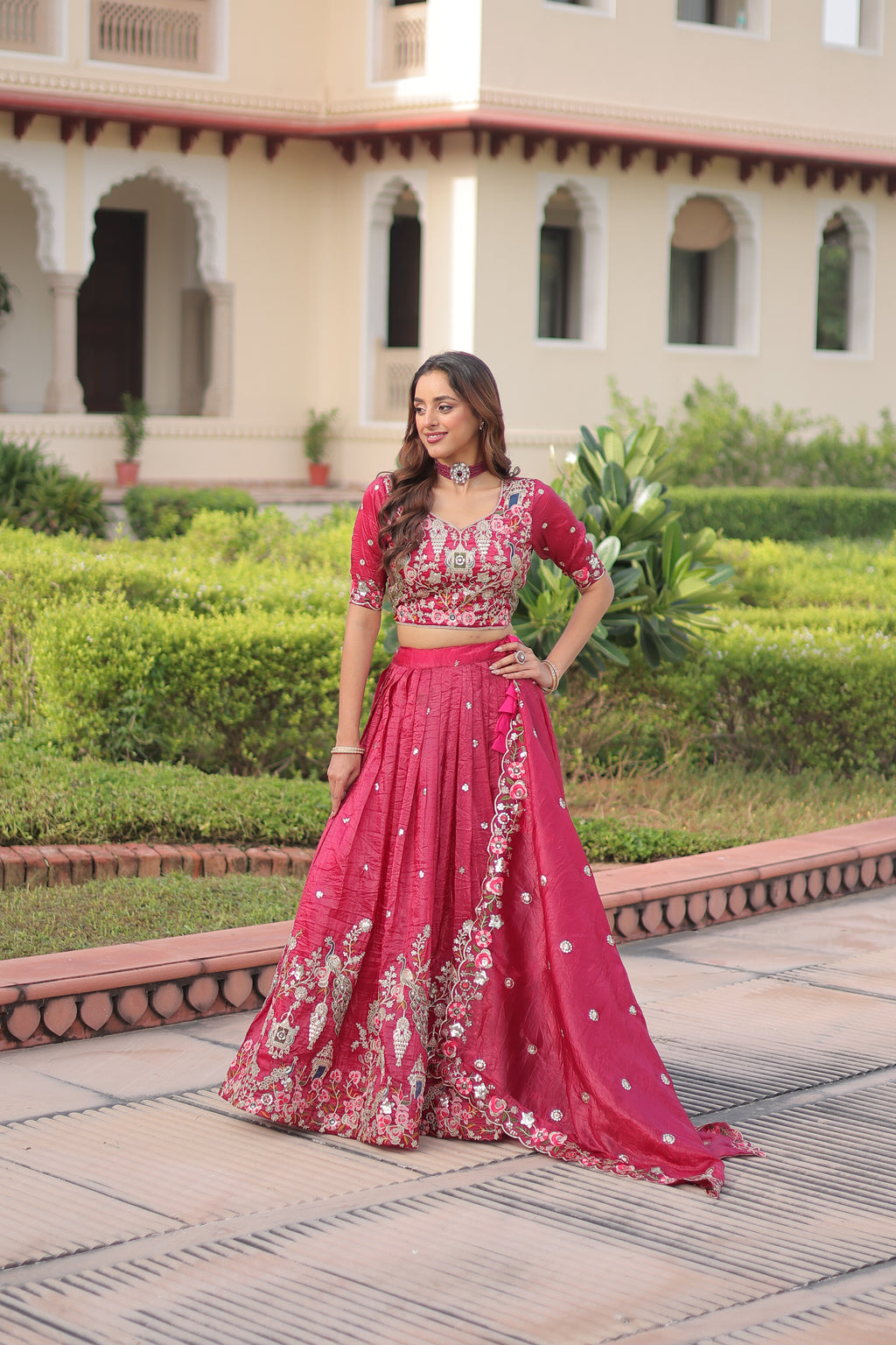 Navisha pink gold crush lehenga choli with sequins zari embroidery work