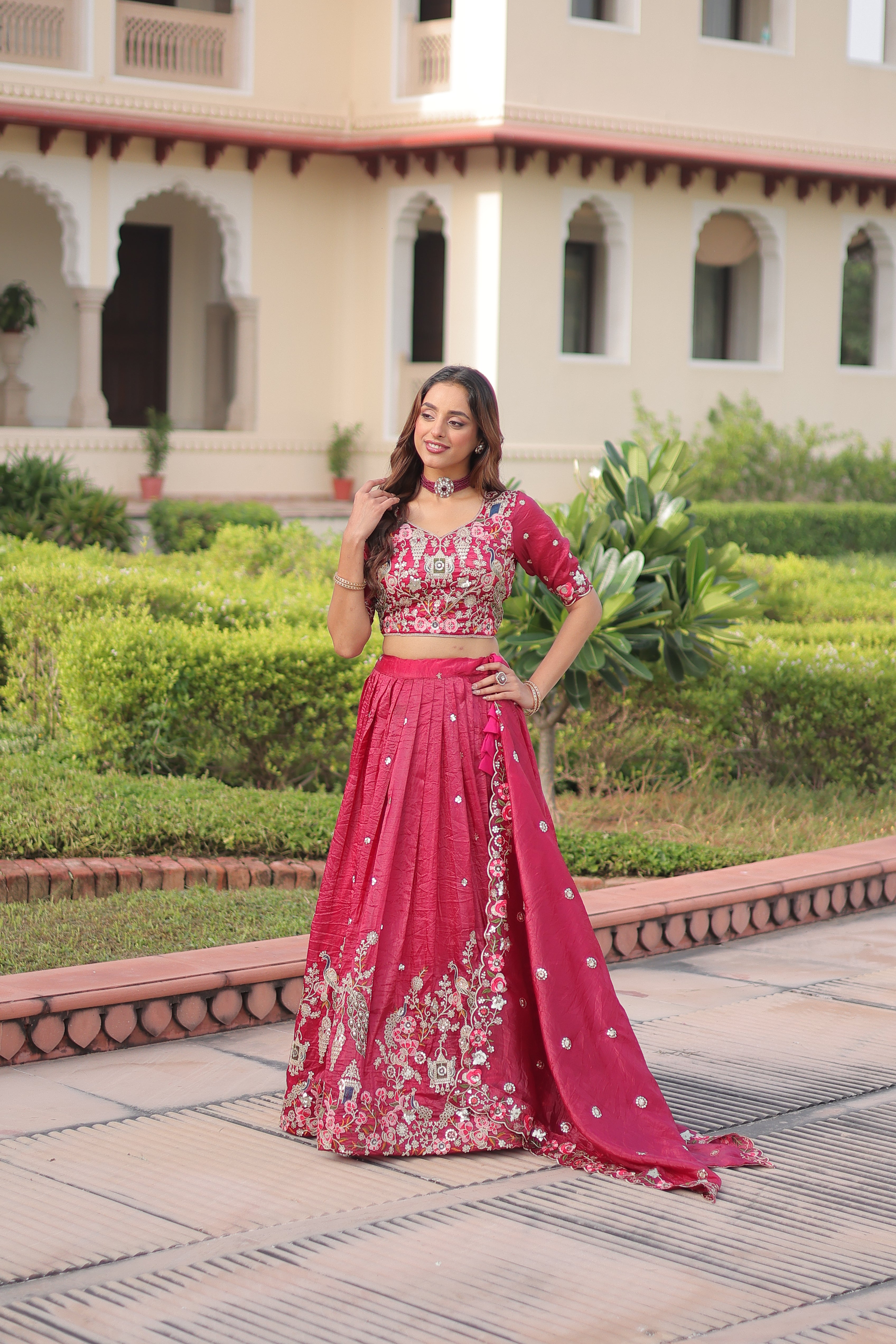 Navisha pink gold crush lehenga choli with sequins zari embroidery work