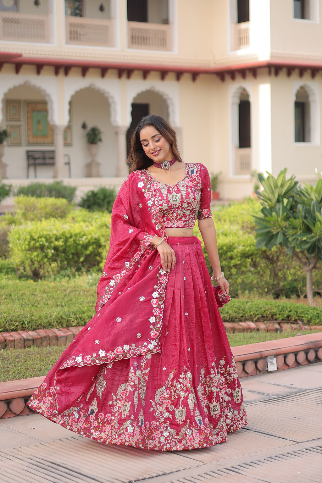 Navisha pink gold crush lehenga choli with sequins zari embroidery work