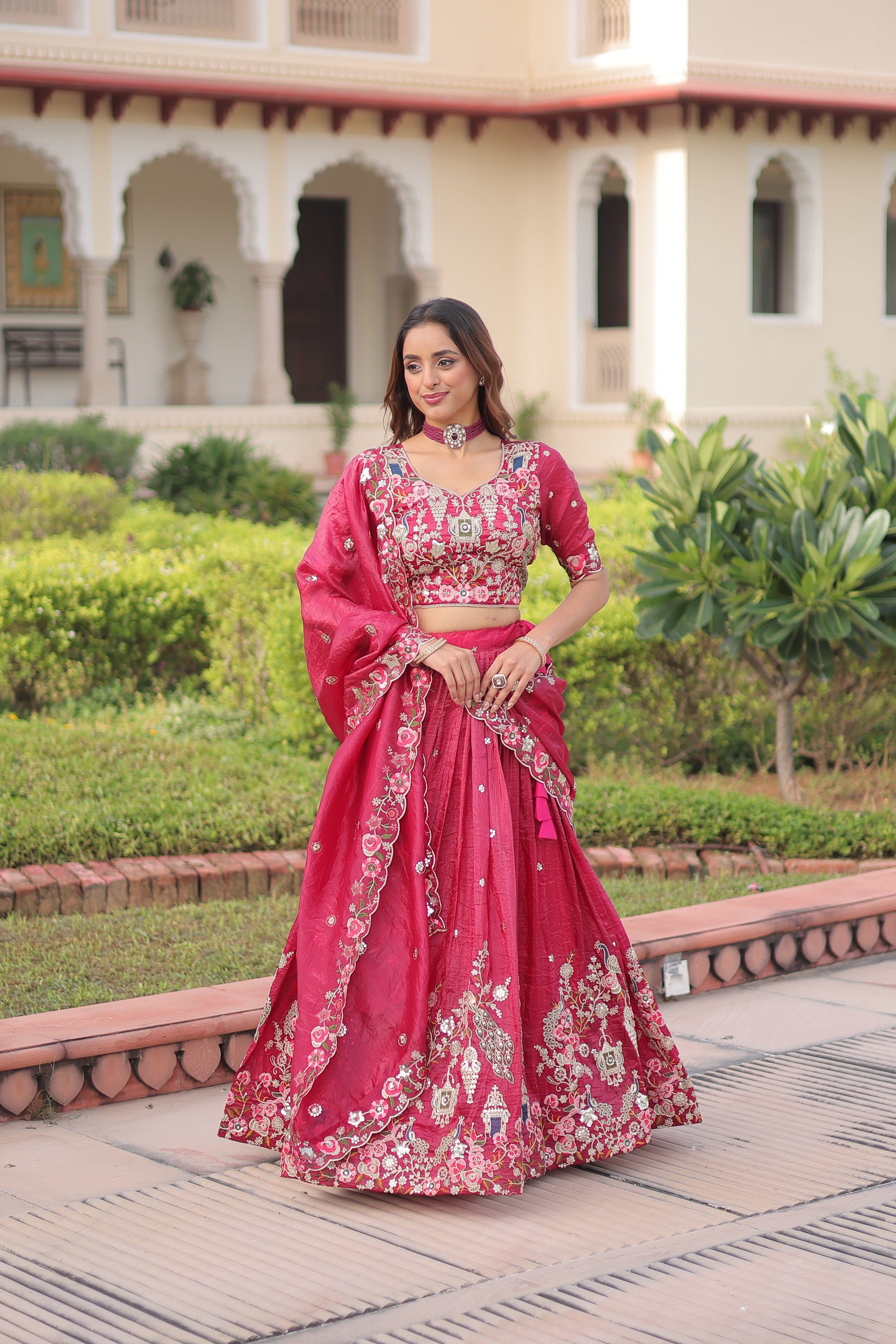 Navisha pink gold crush lehenga choli with sequins zari embroidery work