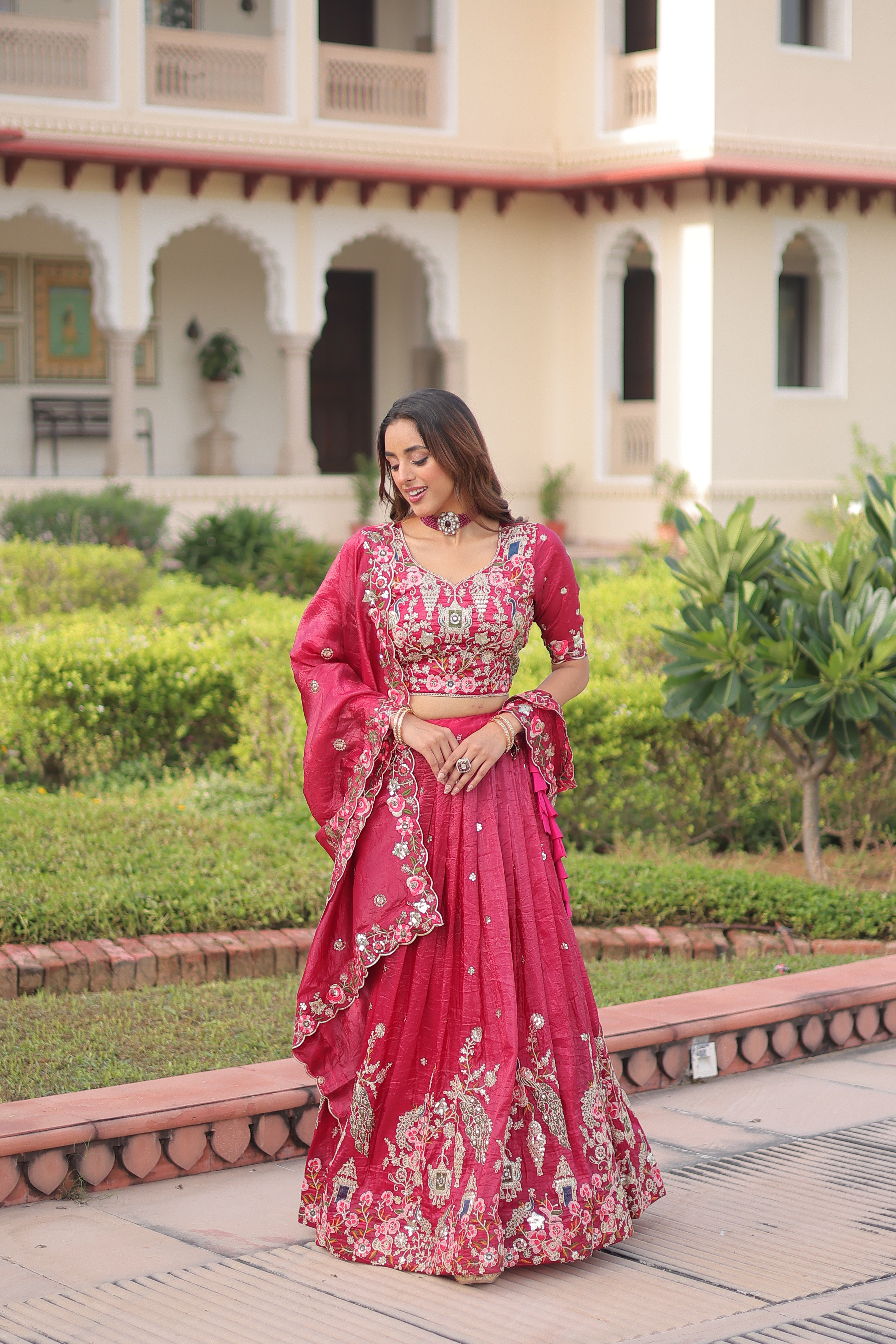Navisha pink gold crush lehenga choli with sequins zari embroidery work