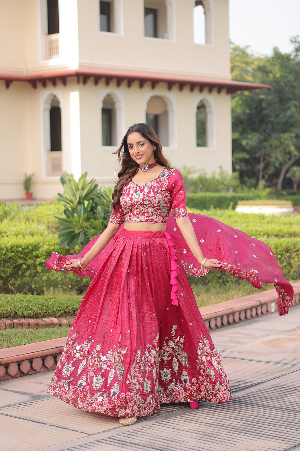 Navisha pink gold crush lehenga choli with sequins zari embroidery work
