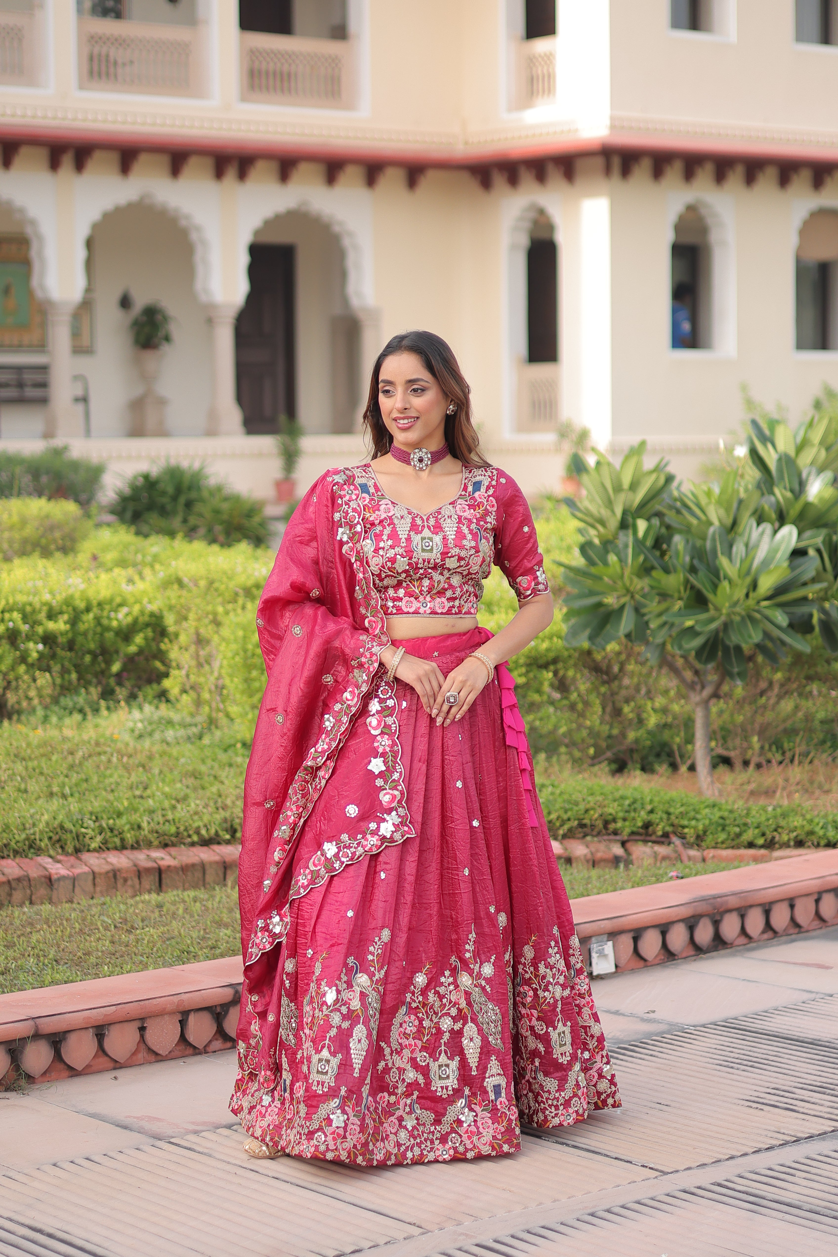 Navisha pink gold crush lehenga choli with sequins zari embroidery work