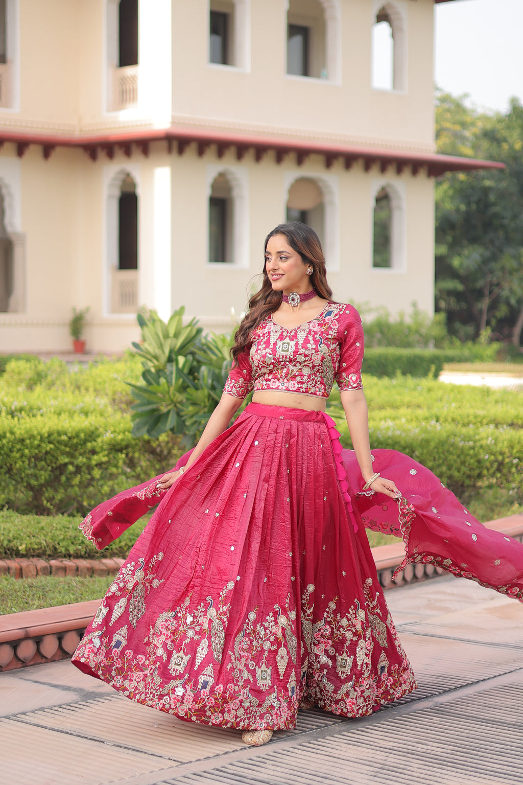 Navisha pink gold crush lehenga choli with sequins zari embroidery work