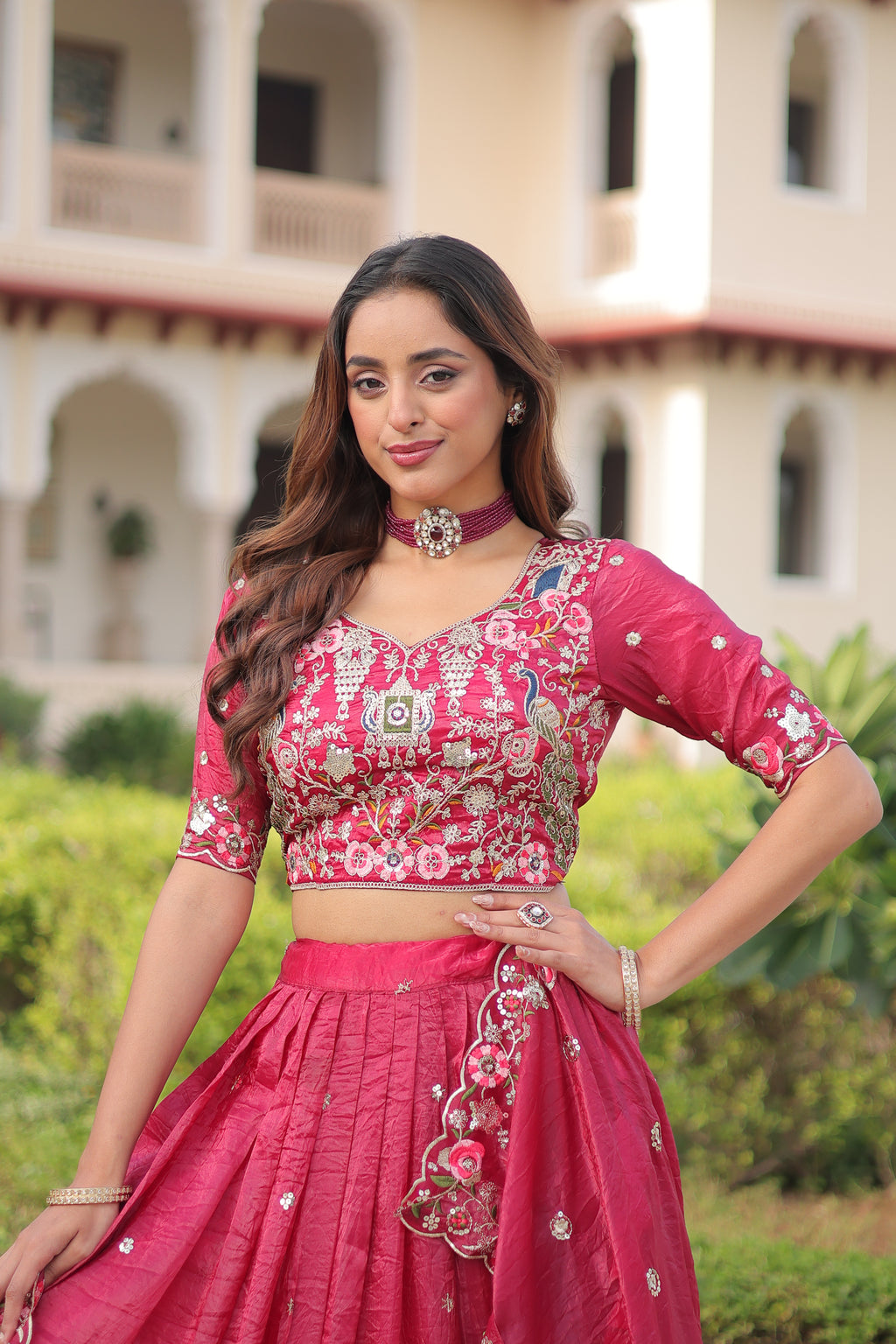Navisha pink gold crush lehenga choli with sequins zari embroidery work