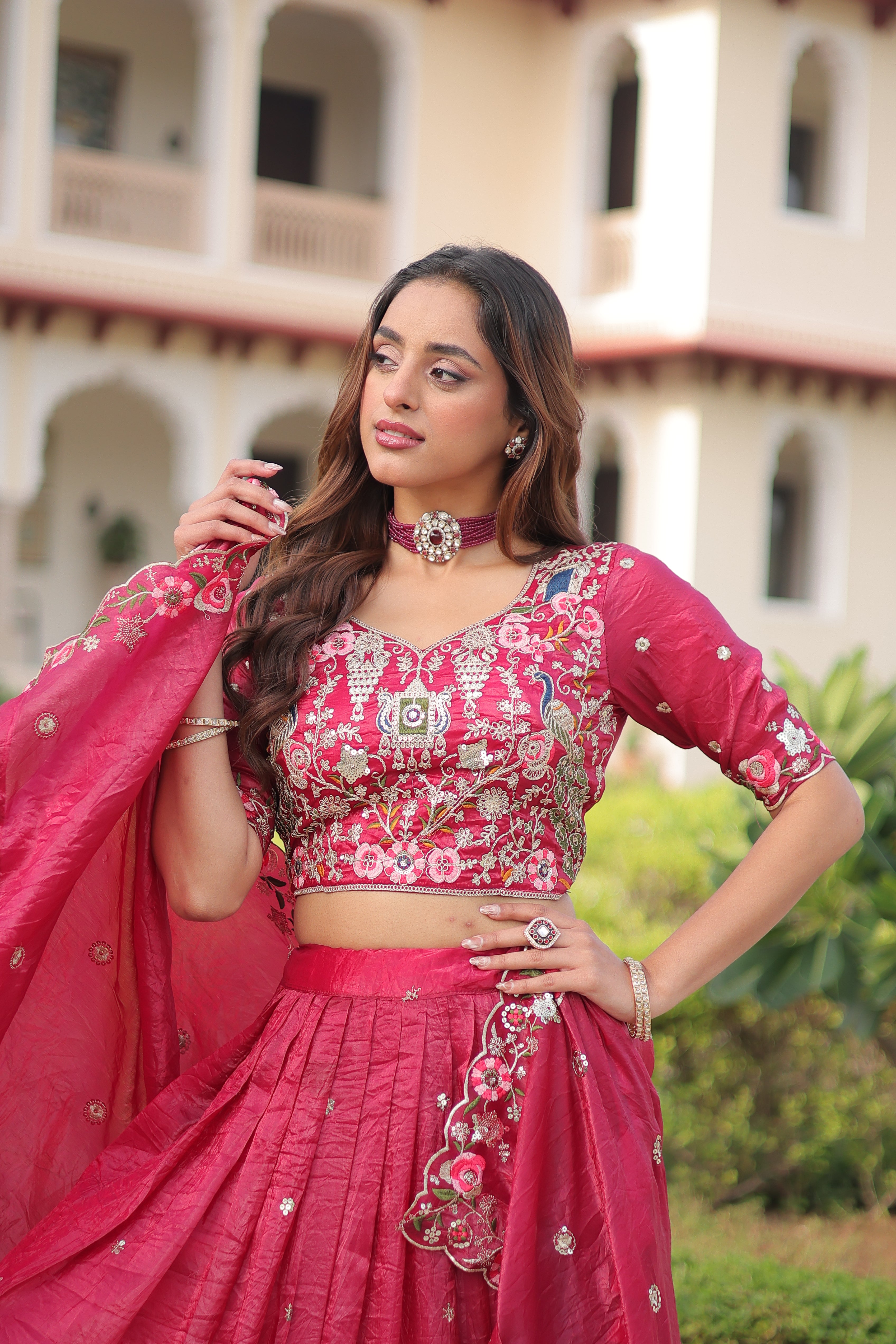 Navisha pink gold crush lehenga choli with sequins zari embroidery work