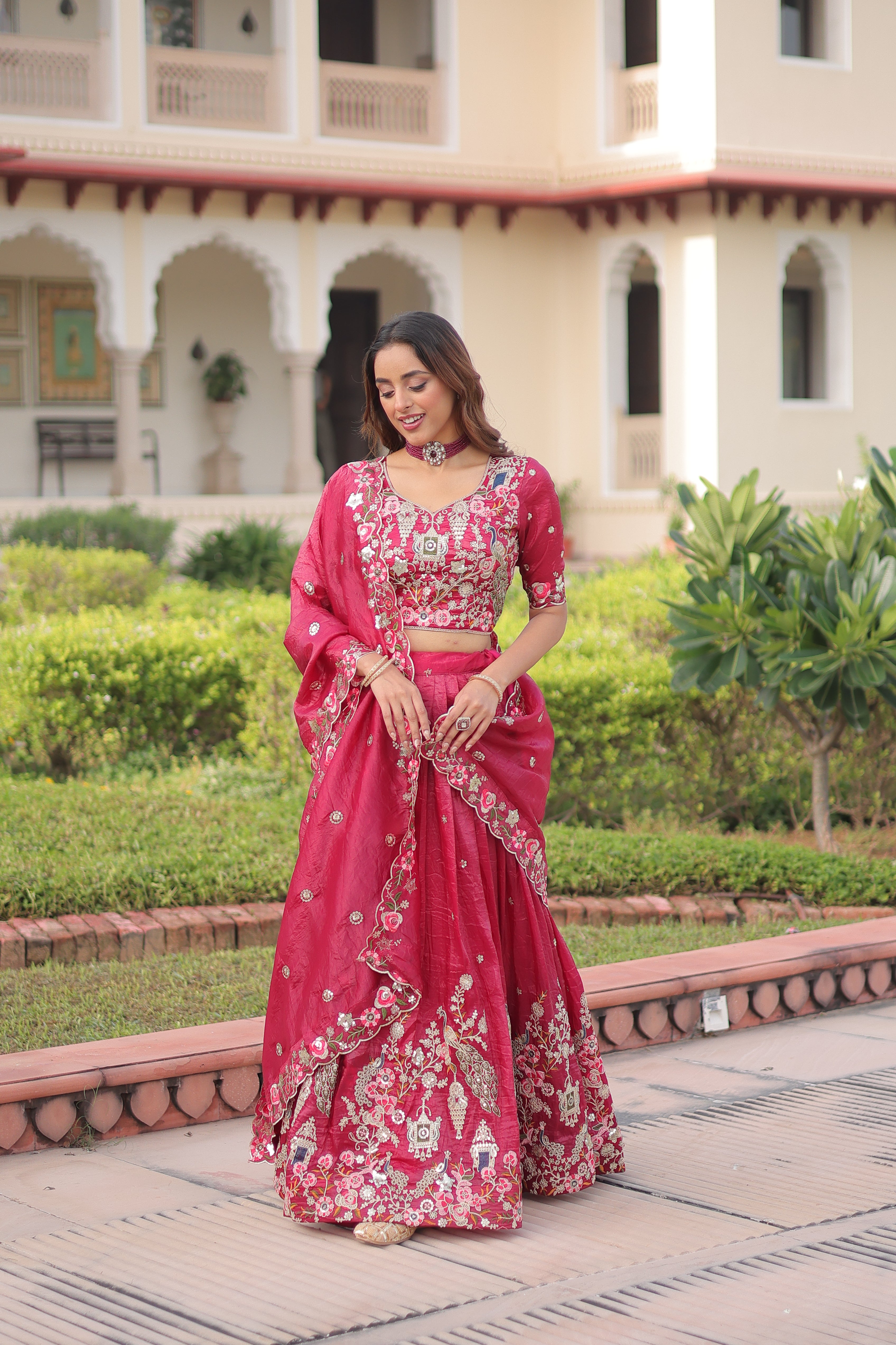 Navisha pink gold crush lehenga choli with sequins zari embroidery work