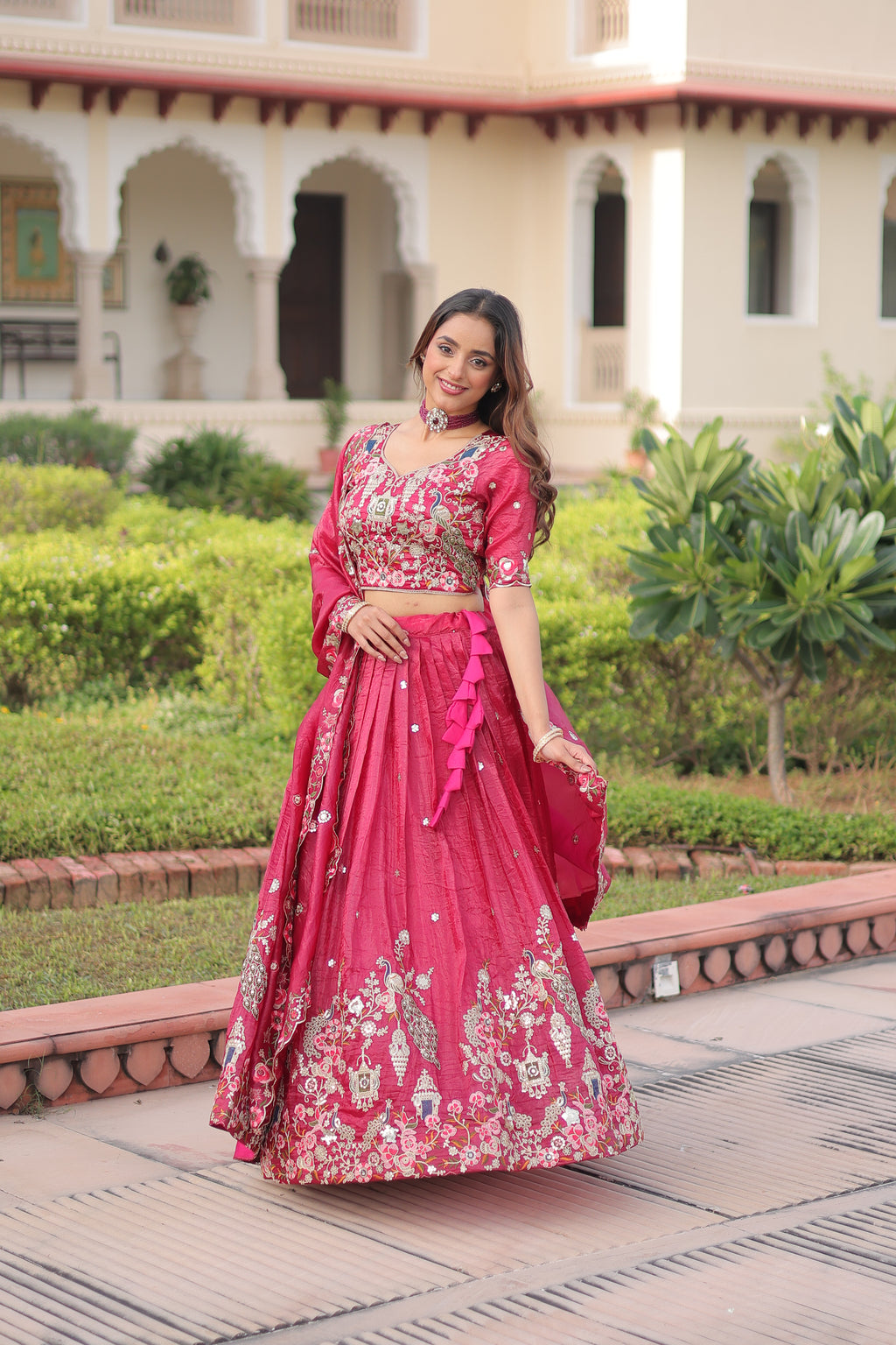 Navisha pink gold crush lehenga choli with sequins zari embroidery work