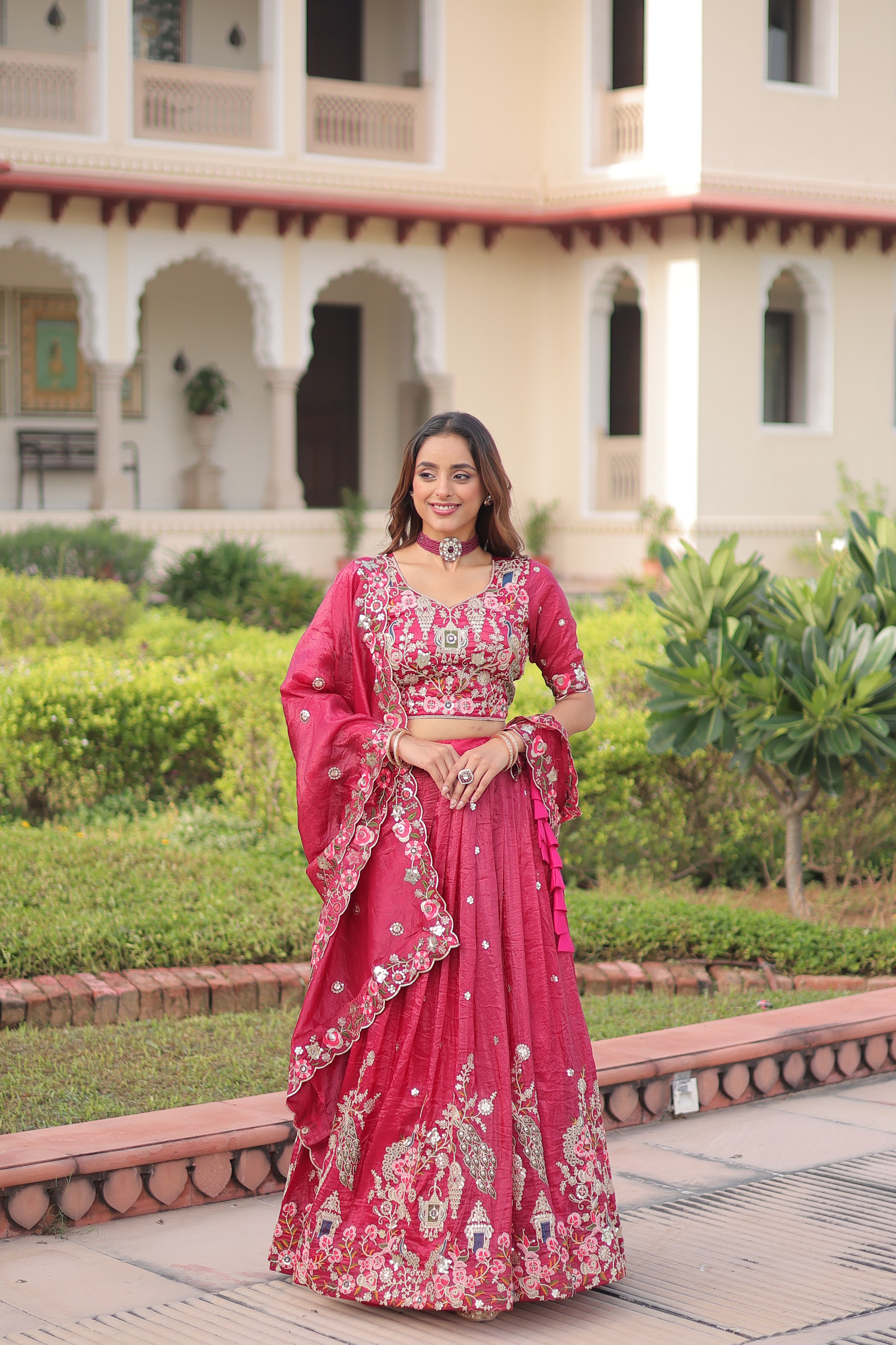Navisha pink gold crush lehenga choli with sequins zari embroidery work