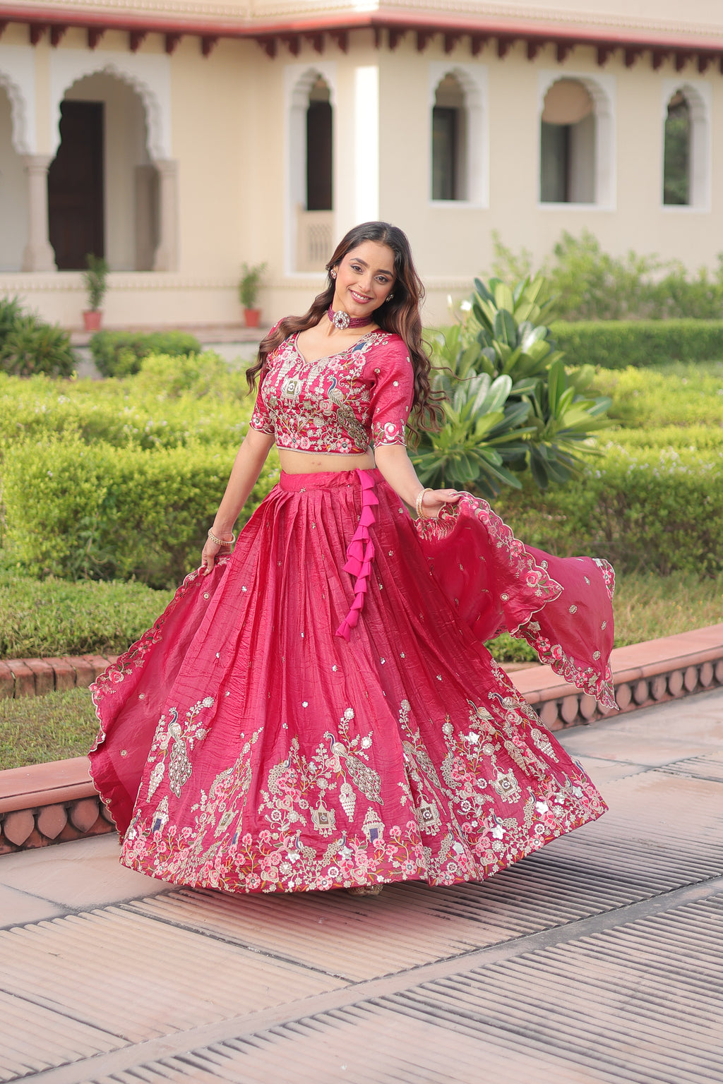 Navisha pink gold crush lehenga choli with sequins zari embroidery work