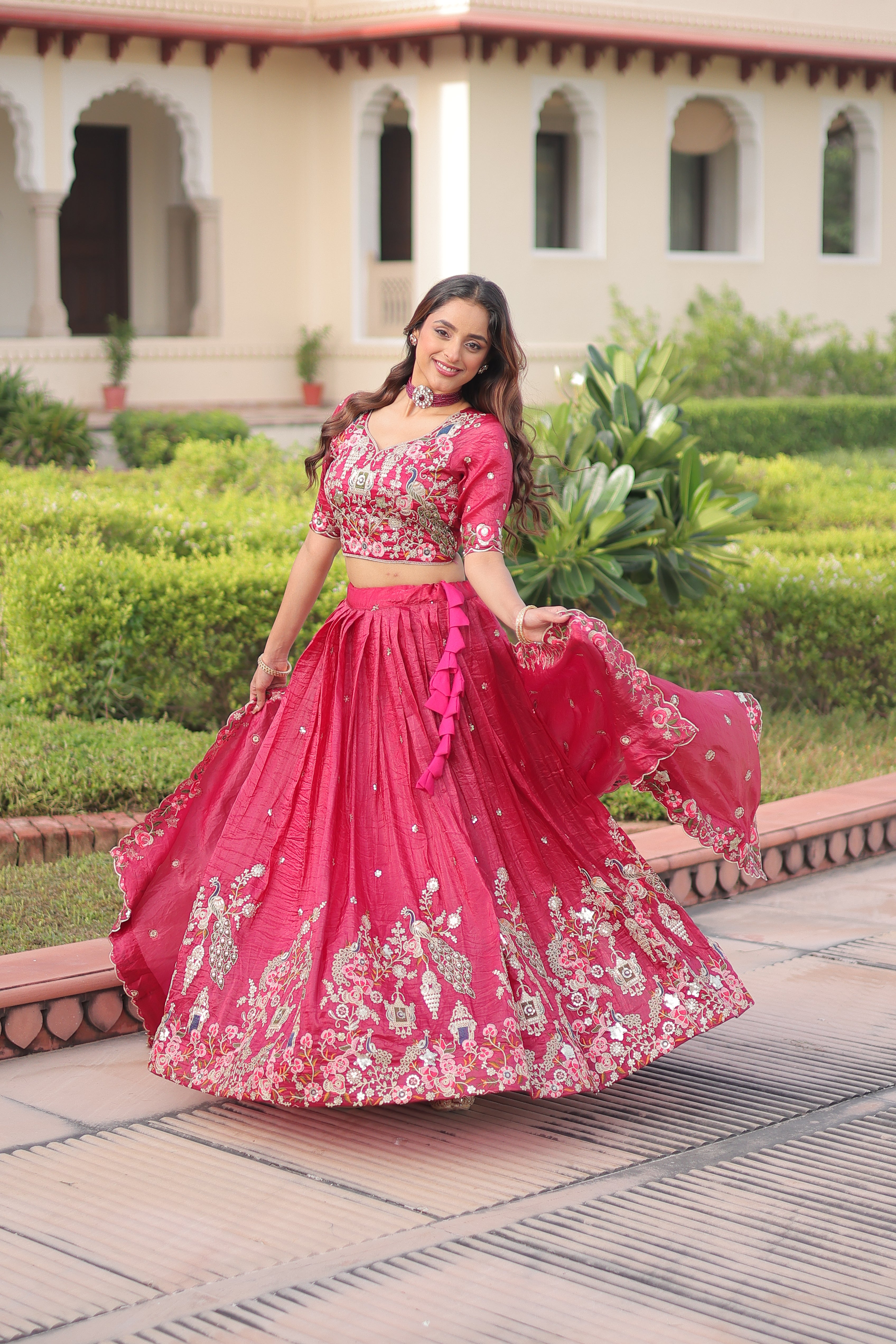 Navisha pink gold crush lehenga choli with sequins zari embroidery work