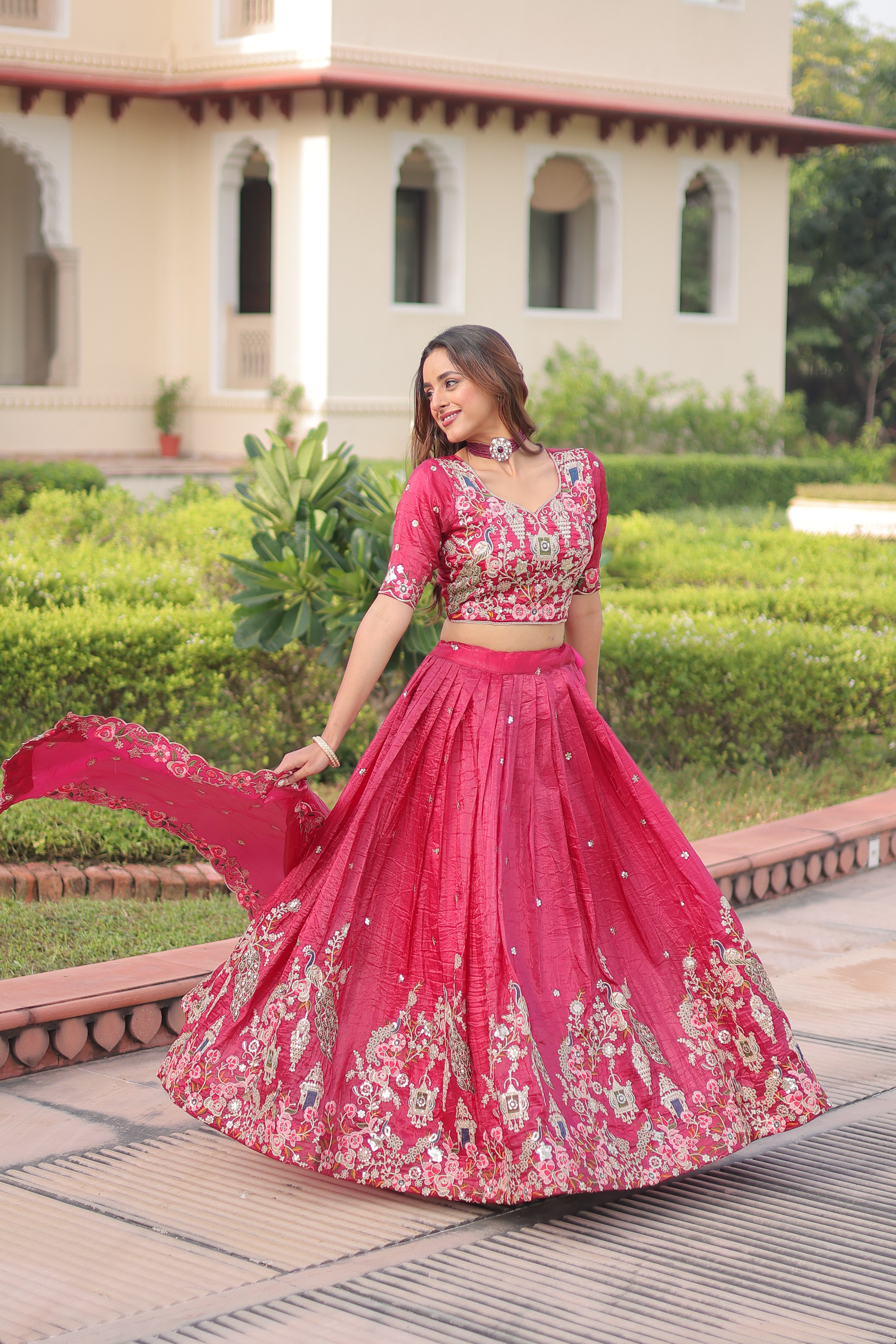 Navisha pink gold crush lehenga choli with sequins zari embroidery work