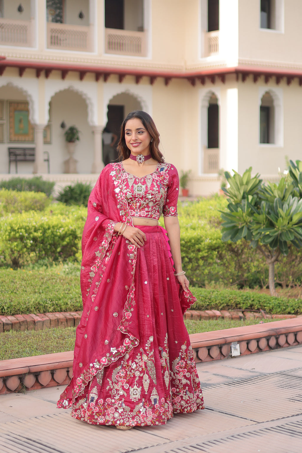 Navisha pink gold crush lehenga choli with sequins zari embroidery work