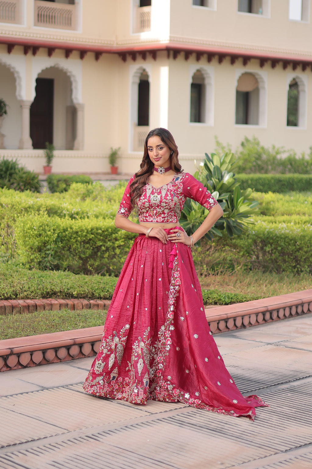 Navisha pink gold crush lehenga choli with sequins zari embroidery work