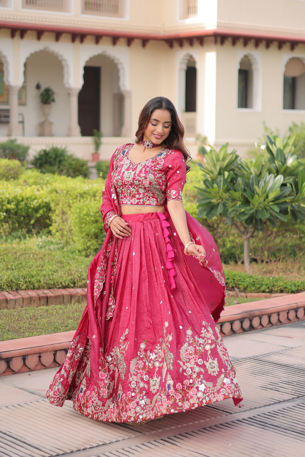 Navisha pink gold crush lehenga choli with sequins zari embroidery work