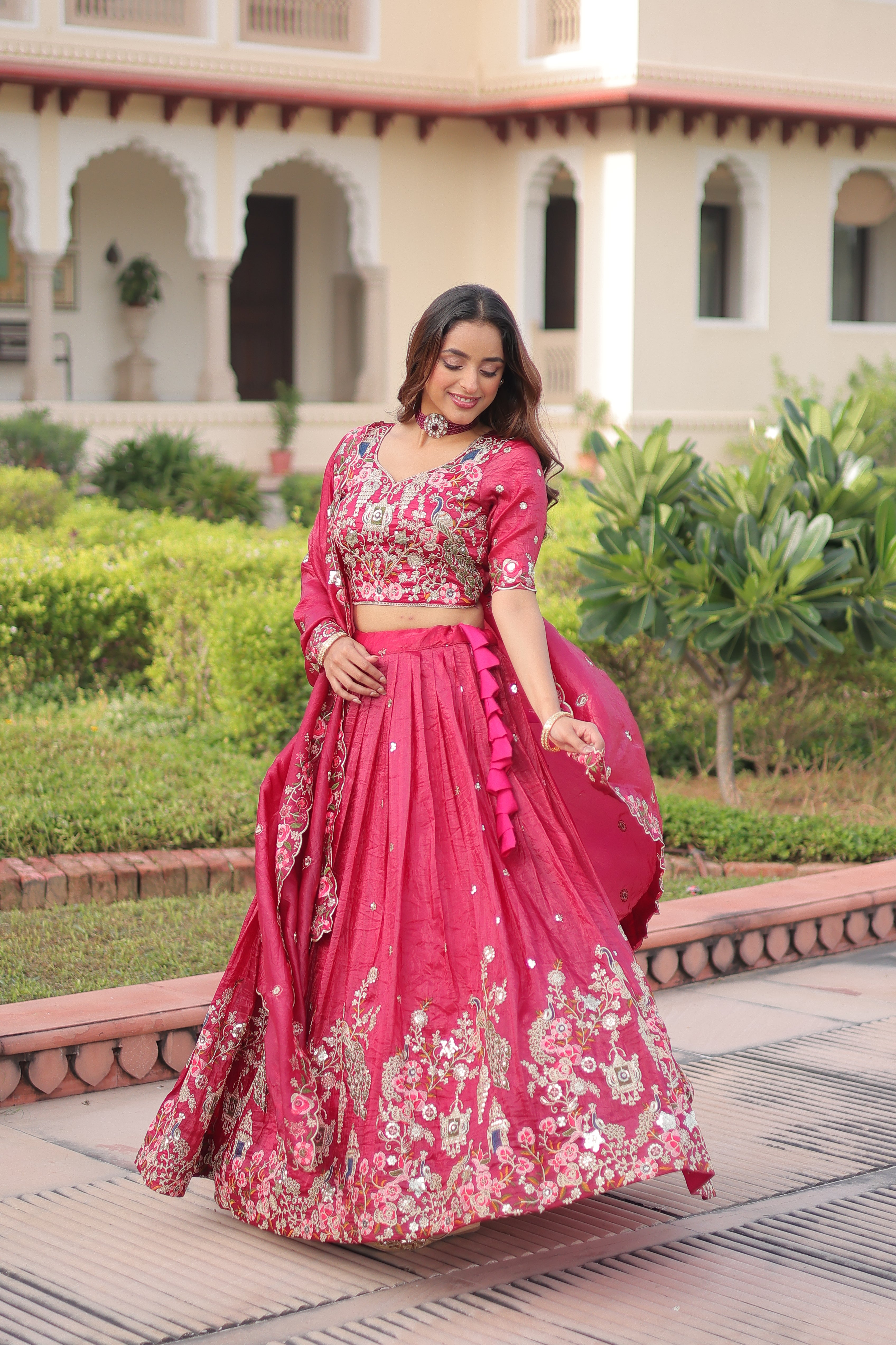 Navisha pink gold crush lehenga choli with sequins zari embroidery work