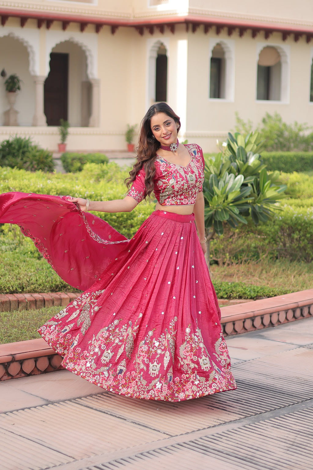 Navisha pink gold crush lehenga choli with sequins zari embroidery work