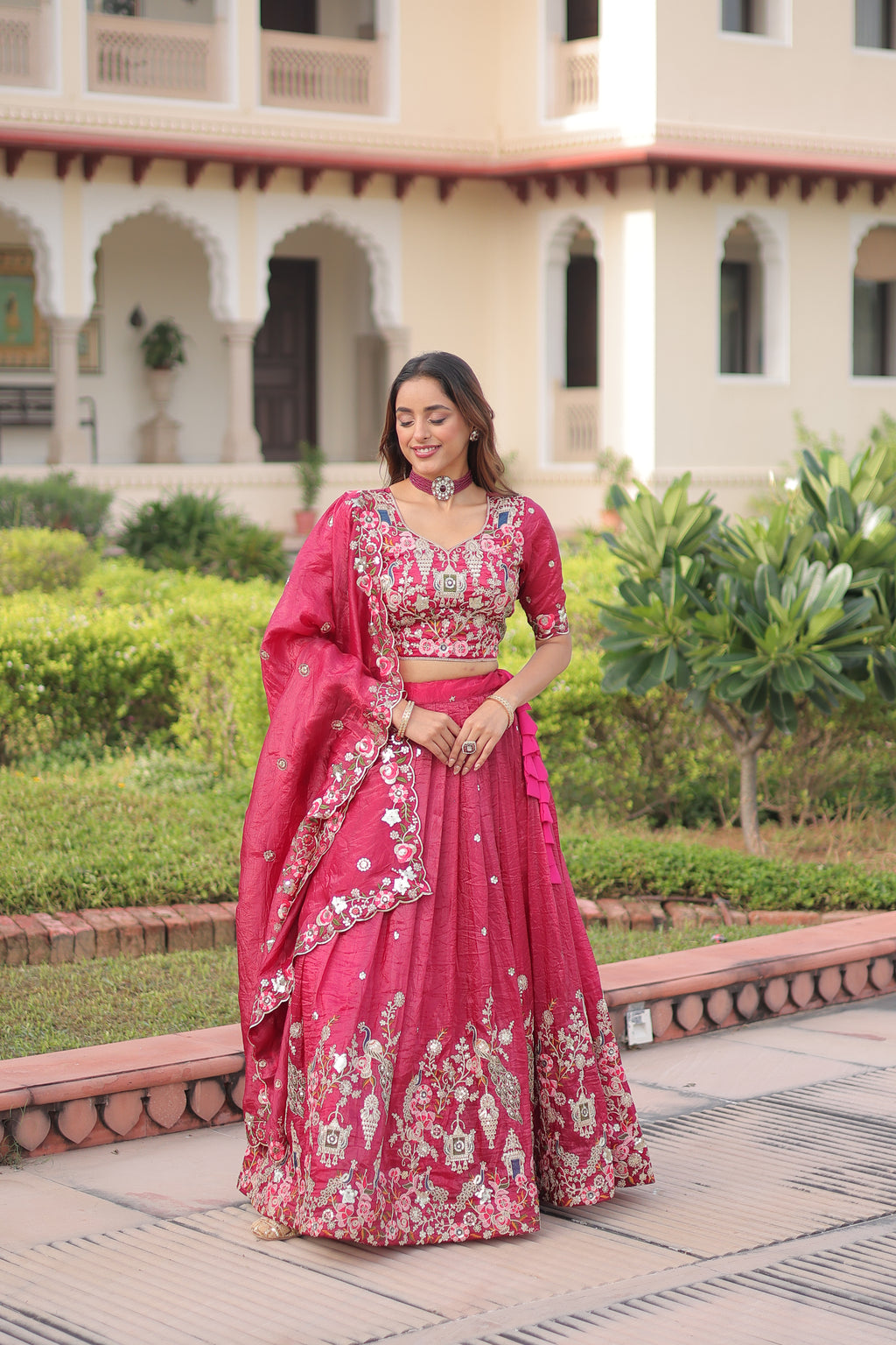 Navisha pink gold crush lehenga choli with sequins zari embroidery work