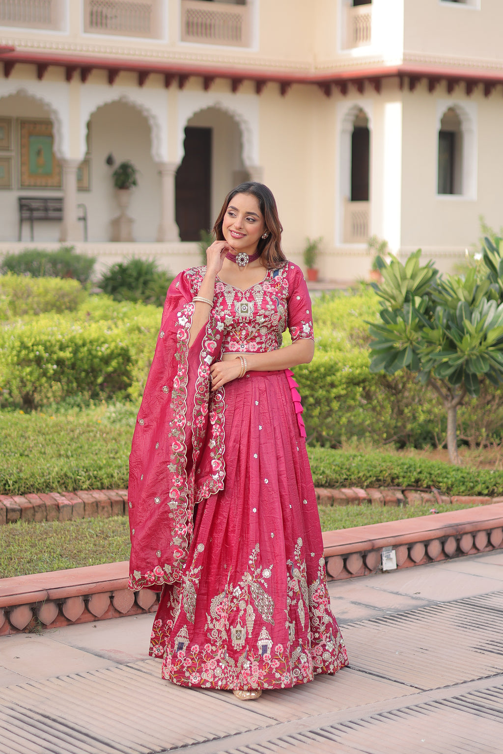 Navisha pink gold crush lehenga choli with sequins zari embroidery work