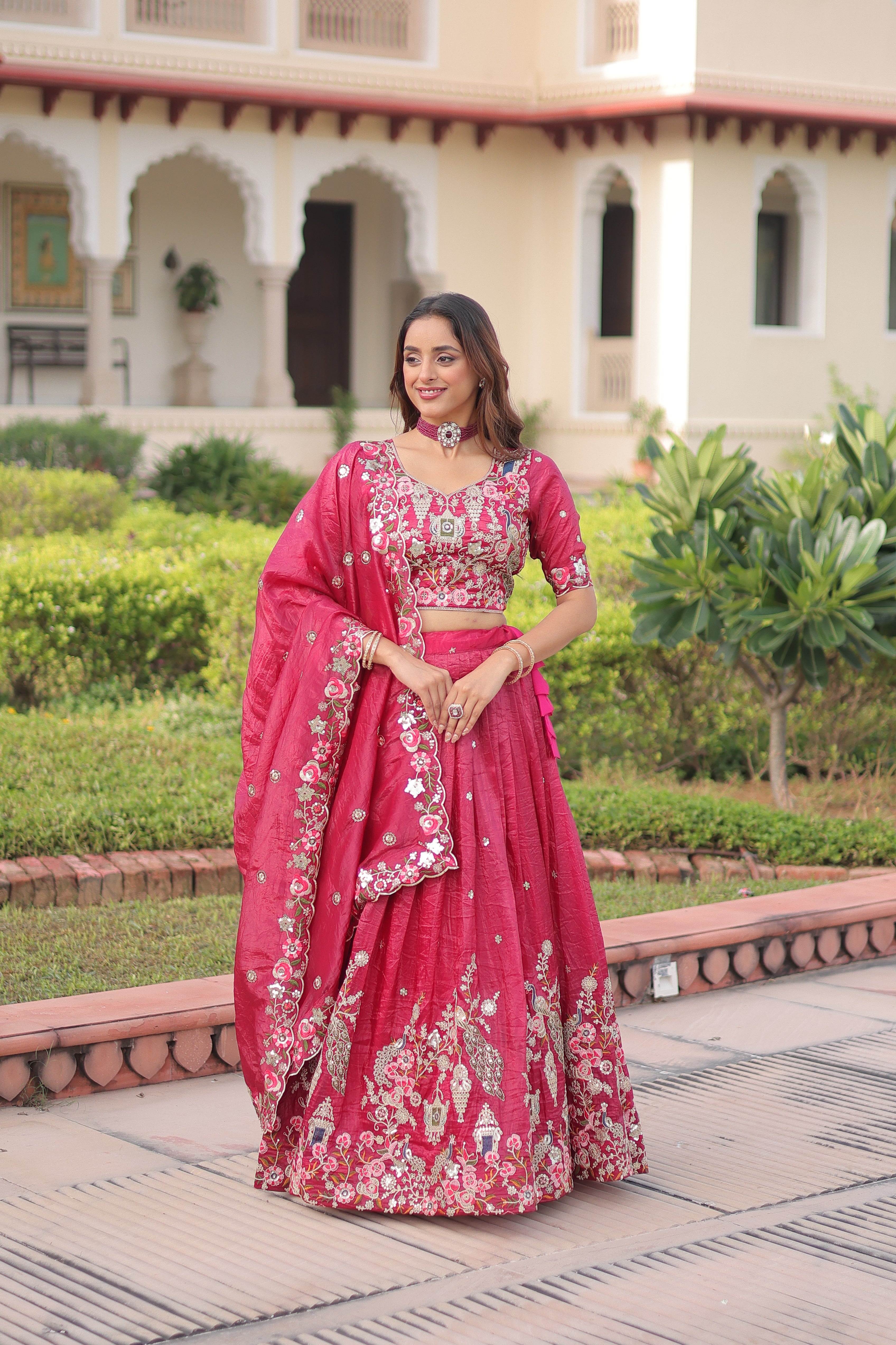 Navisha pink gold crush lehenga choli with sequins zari embroidery work