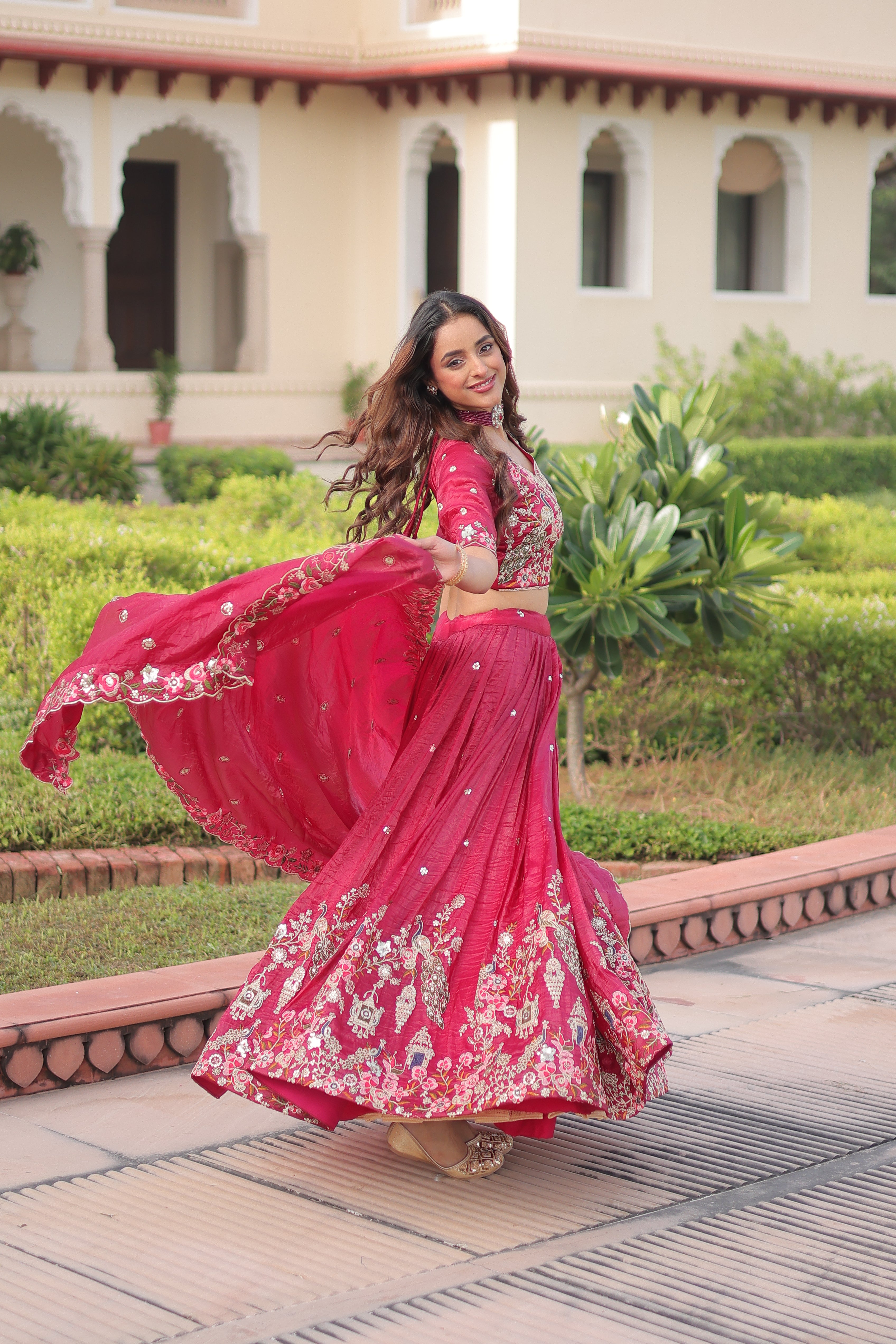 Navisha pink gold crush lehenga choli with sequins zari embroidery work