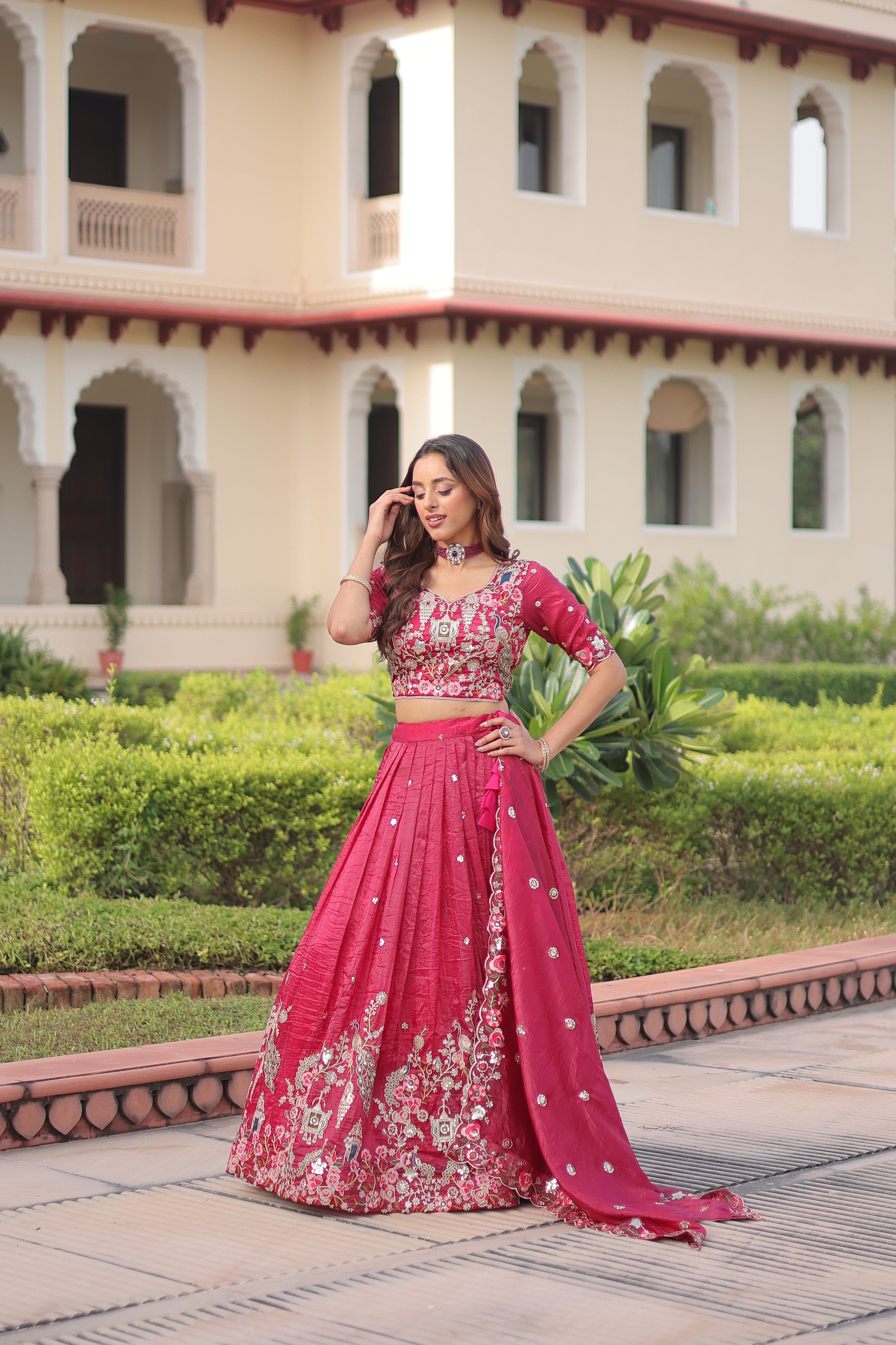 Navisha pink gold crush lehenga choli with sequins zari embroidery work