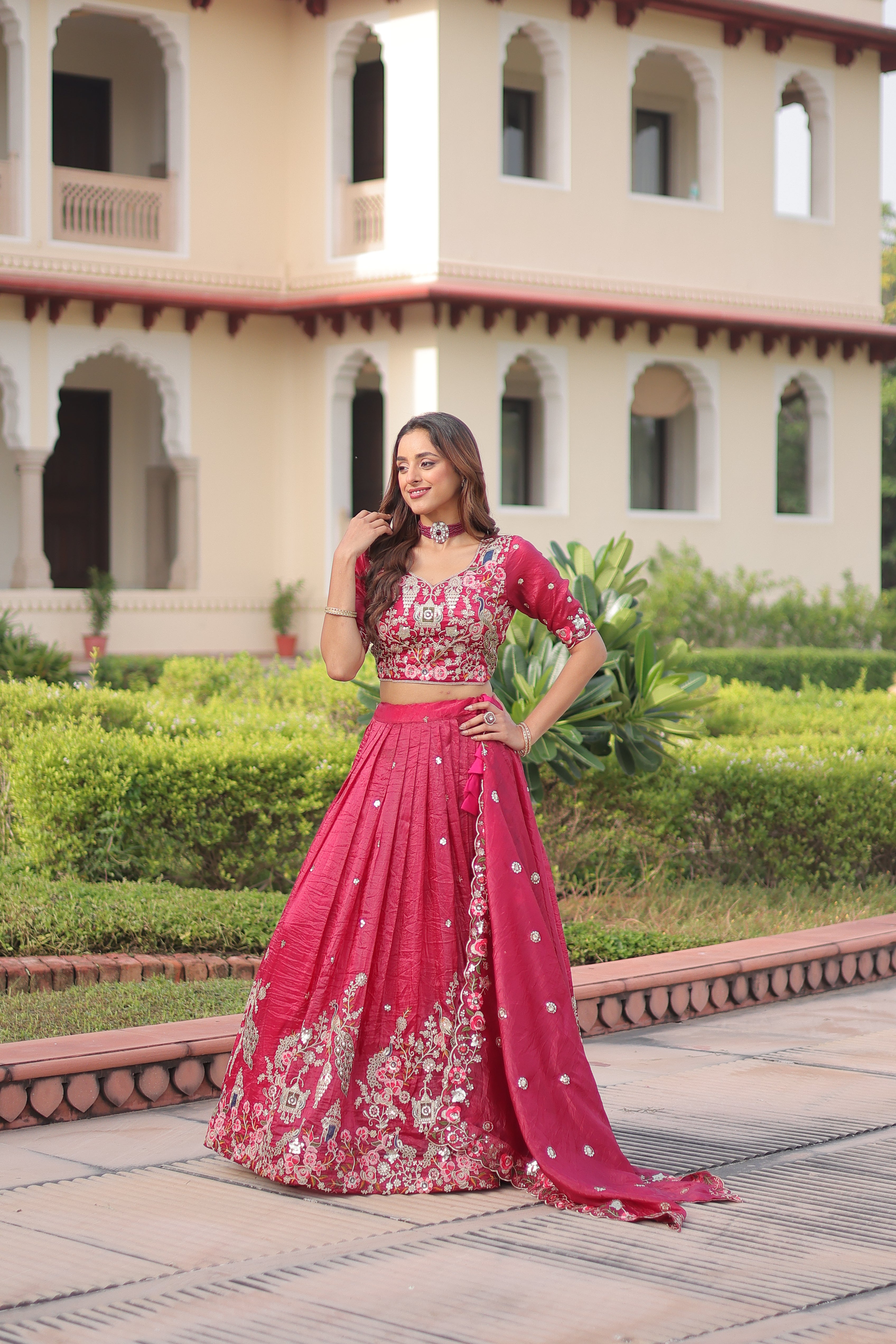 Navisha pink gold crush lehenga choli with sequins zari embroidery work