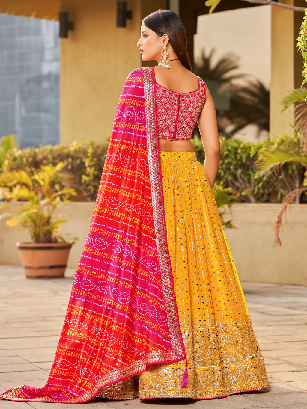 Navya Mustard Yellow Color Embroidered Lehenga Choli with Bandhani Dupatta