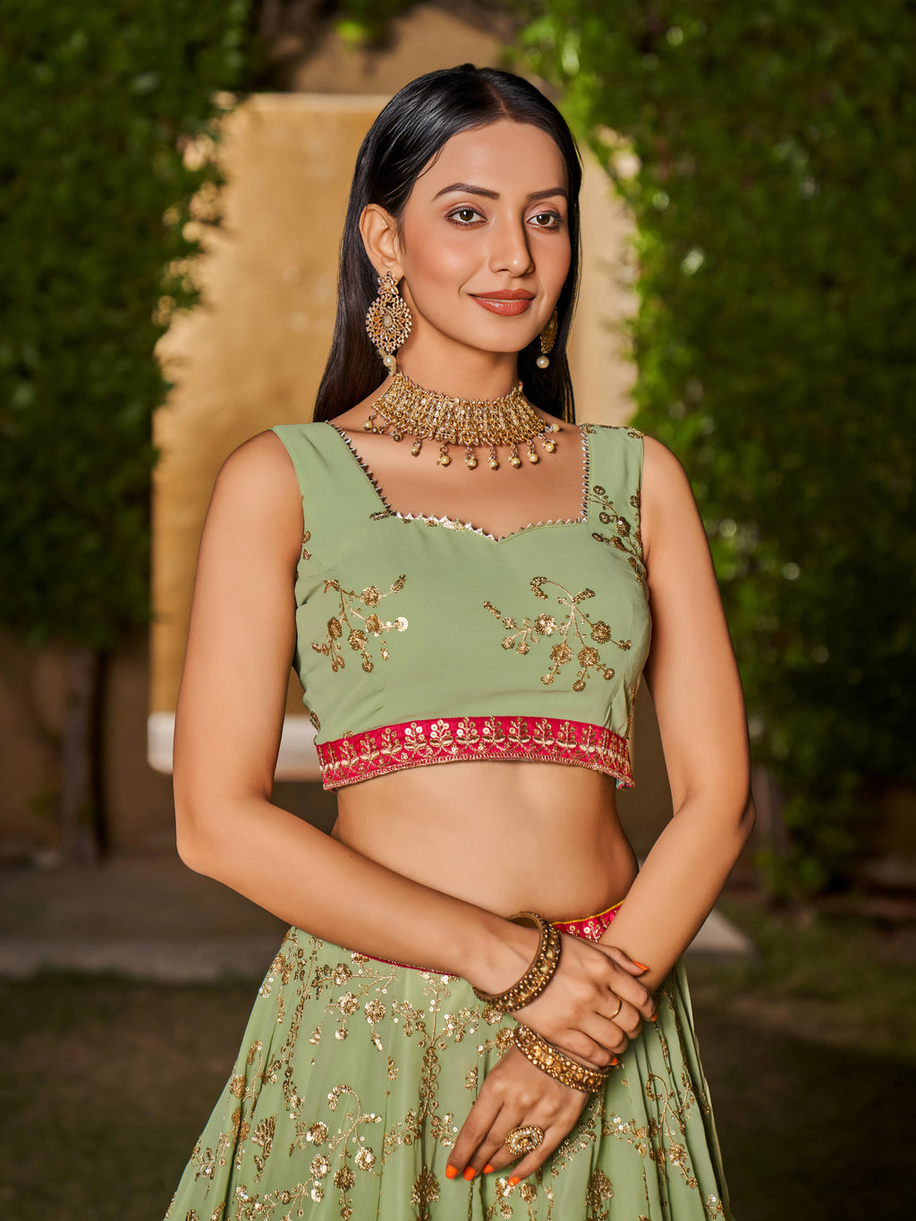 Navya Pista Green Color Embroidered Lehenga Choli with Floral Dupatta