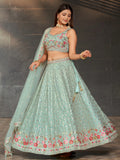 Navya Sky Blue Color Floral Embroidered Lehenga Choli with Dupatta