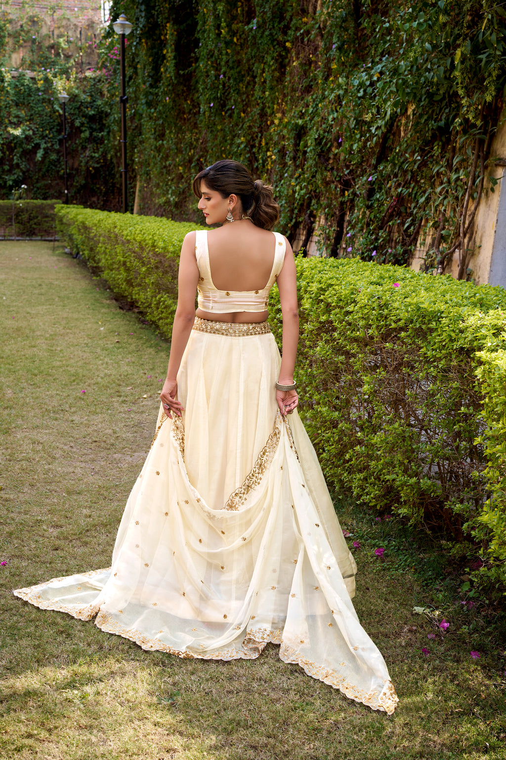 Nayana off-white Chanda silk lehenga choli with sequins thread embroidery work