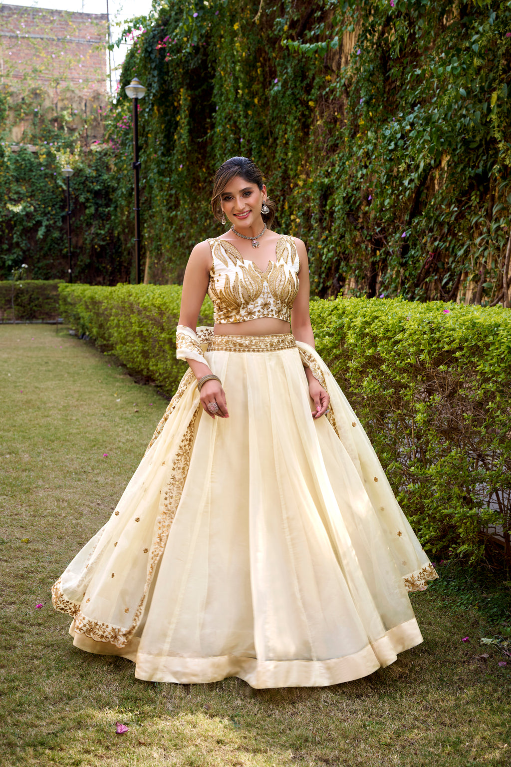 Nayana off-white Chanda silk lehenga choli with sequins thread embroidery work