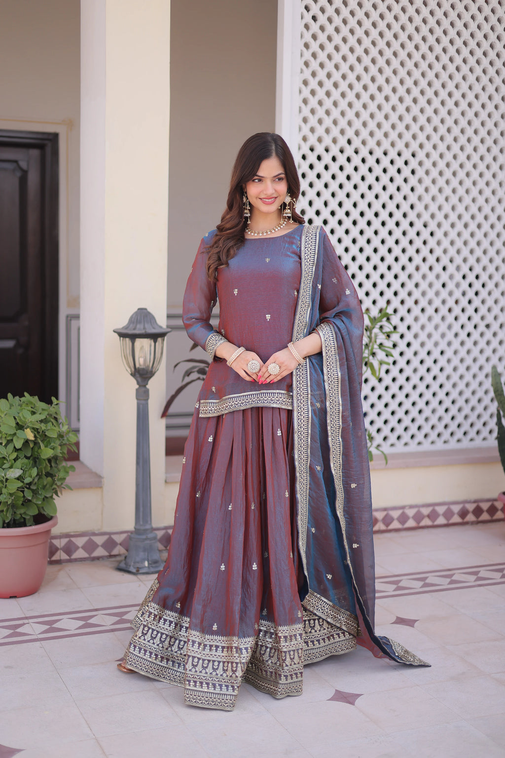 Nevria Purple Mauve Fendi Chiffon Sequins Embroidered Work Lehenga Choli