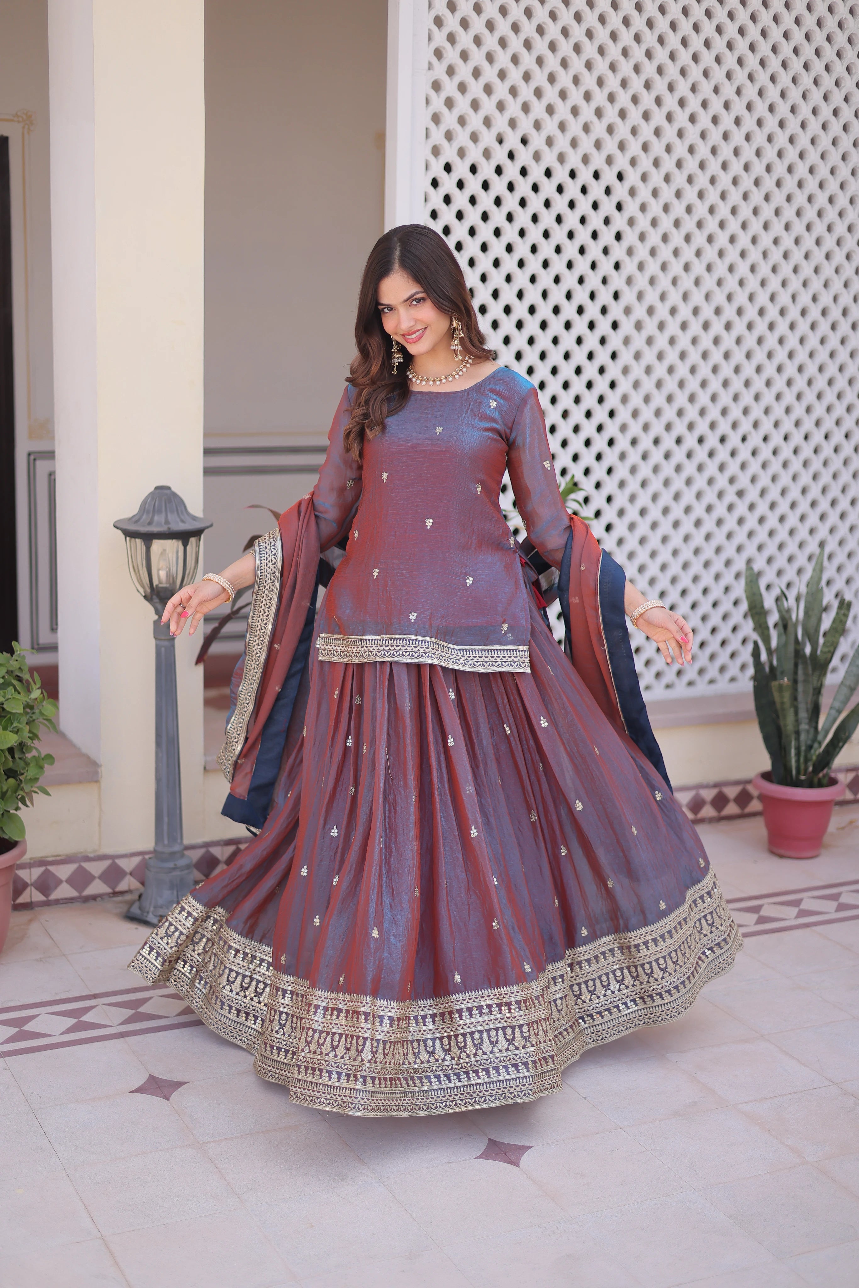 Nevria Purple Mauve Fendi Chiffon Sequins Embroidered Work Lehenga Choli
