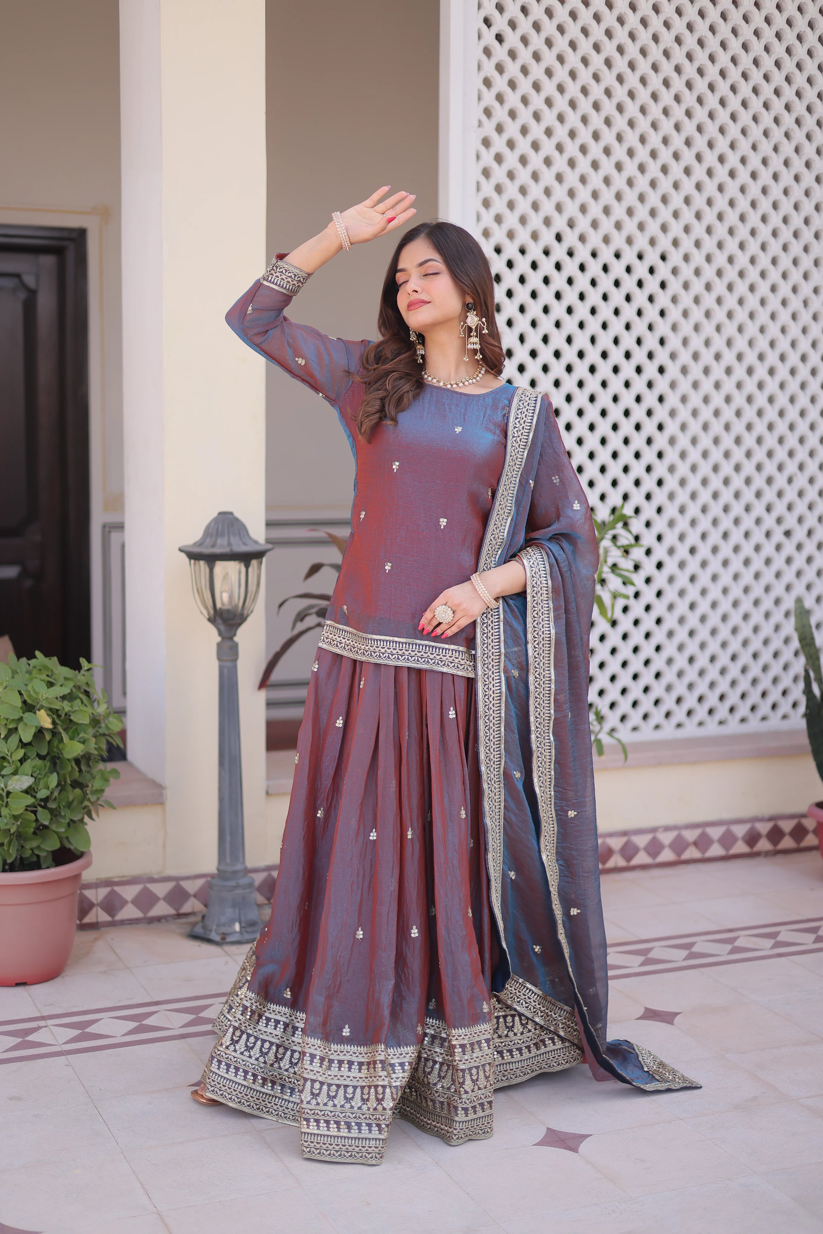 Nevria Purple Mauve Fendi Chiffon Sequins Embroidered Work Lehenga Choli